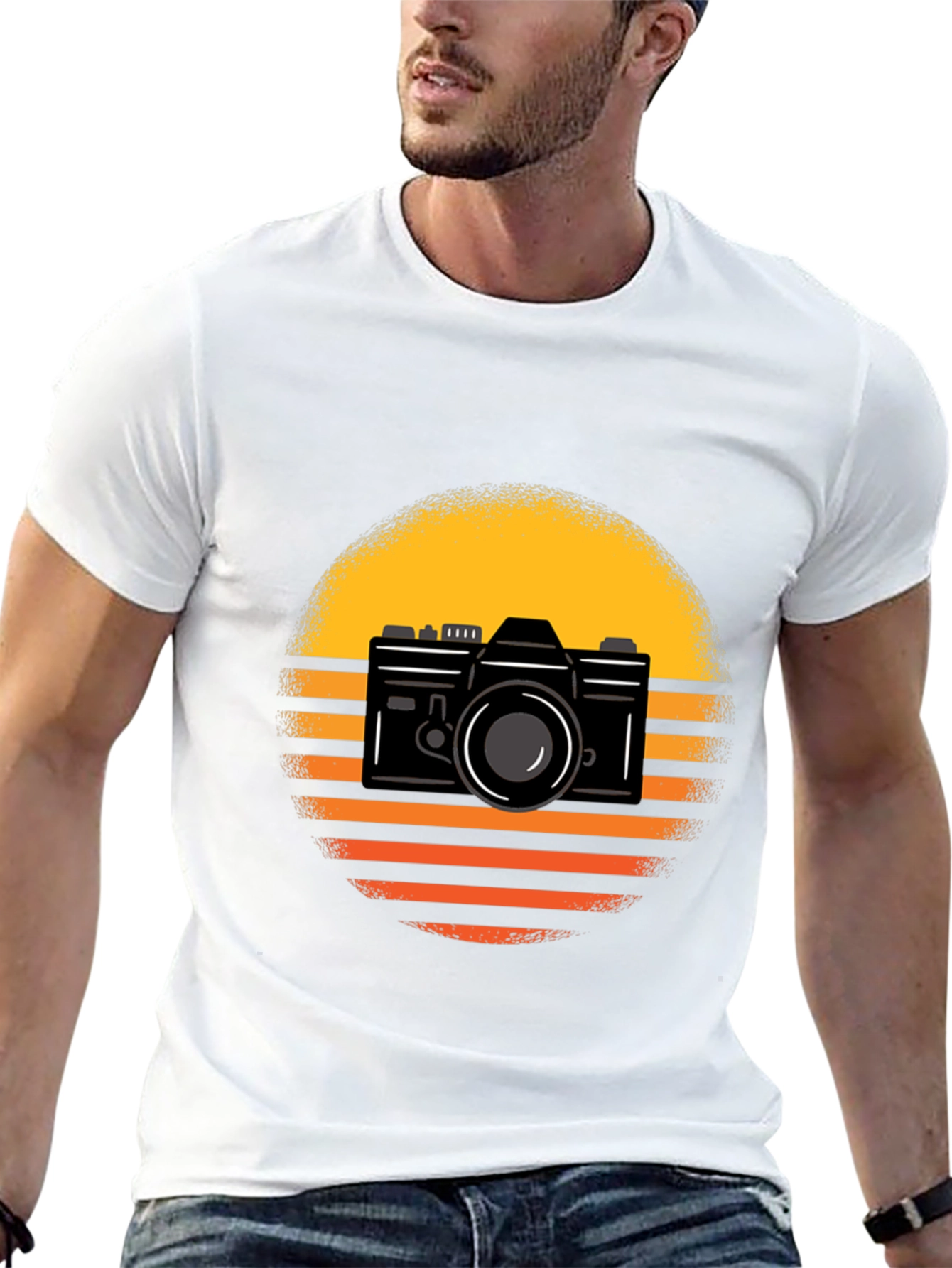 Retro Camera Graphic Tee - Sunset Design
