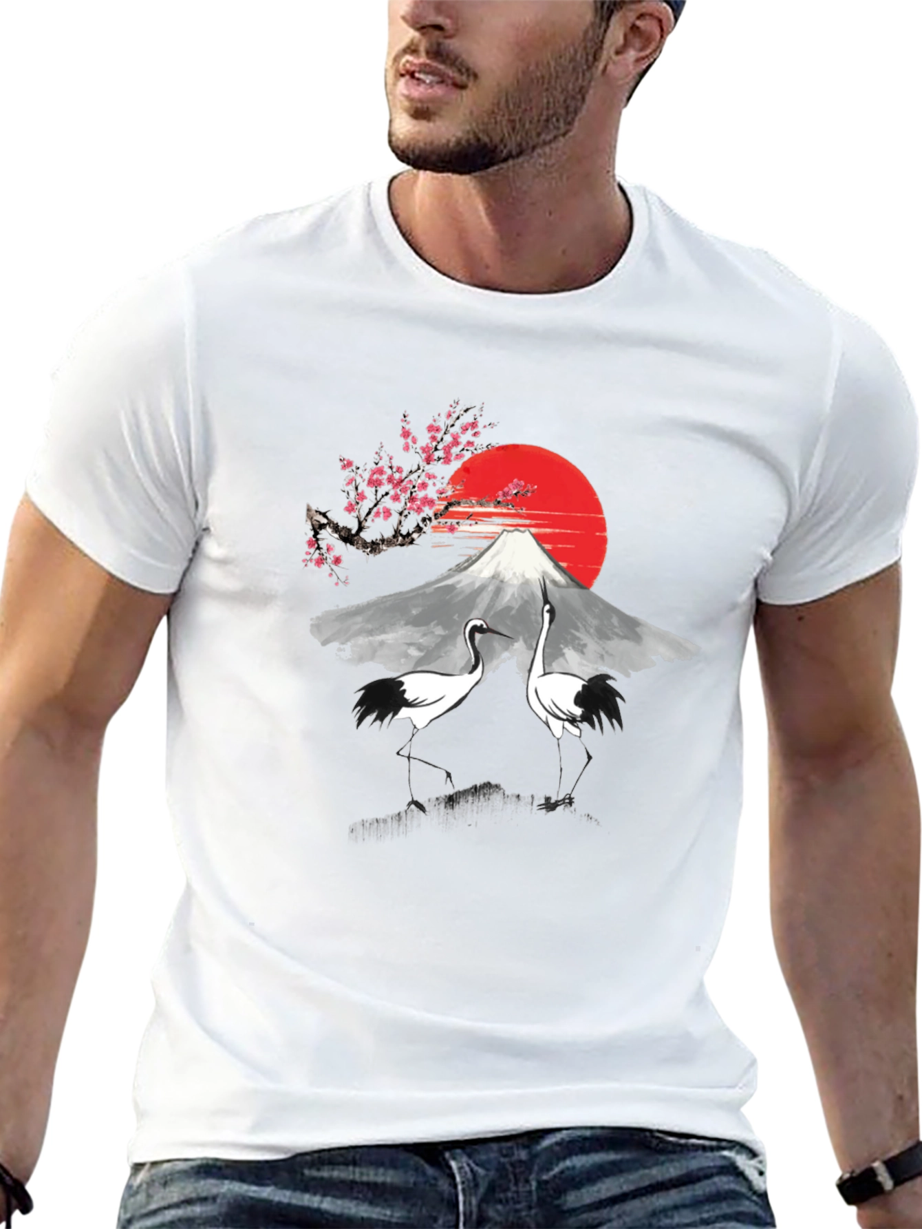 Mount Fuji Crane Graphic Tee