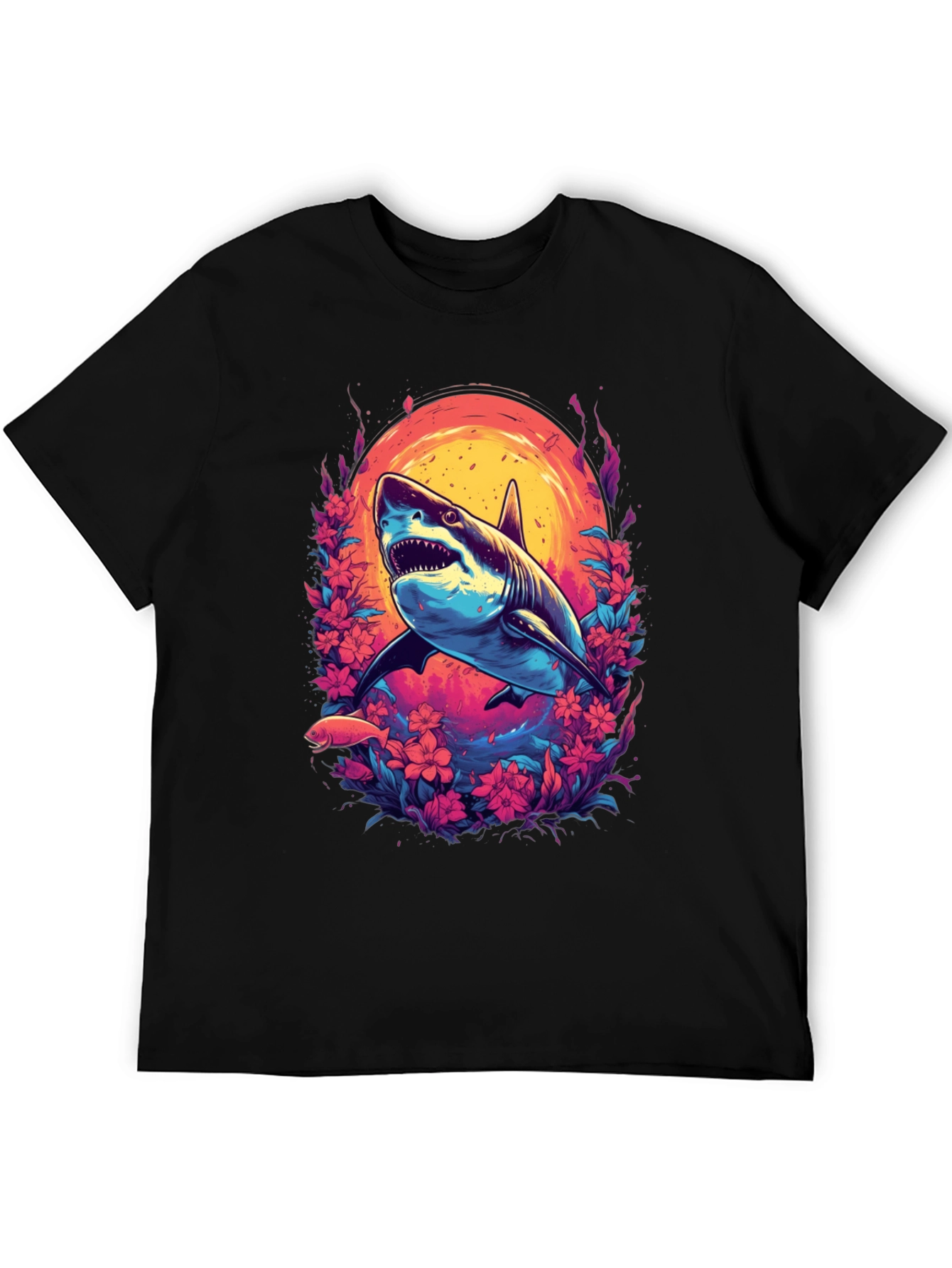 Shark Floral Graphic Tee - Black