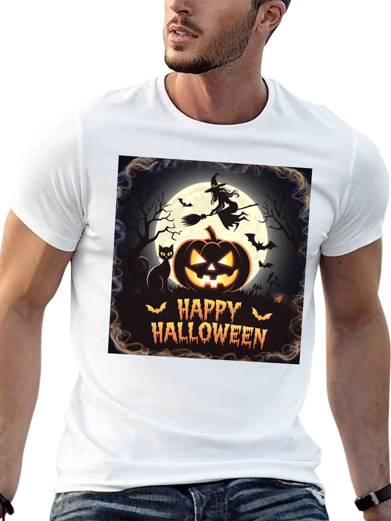Halloween T-Shirt Witch Cat Pumpkin Design