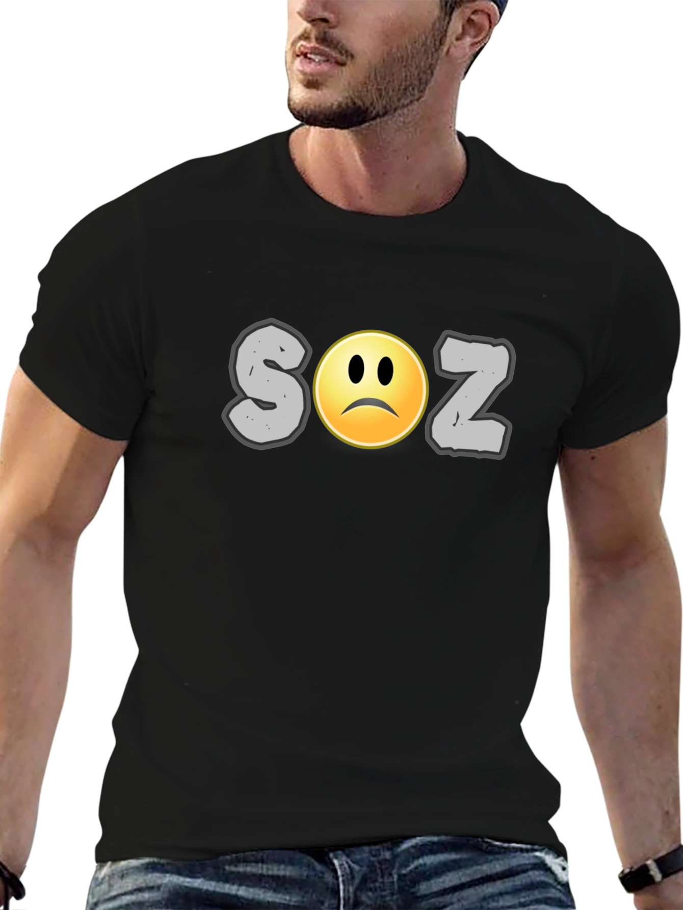 Soz Sad Face Graphic Print Black T-Shirt