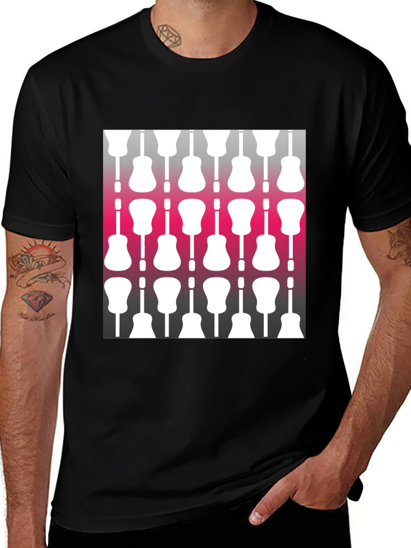 Guitar Pattern Black T-Shirt