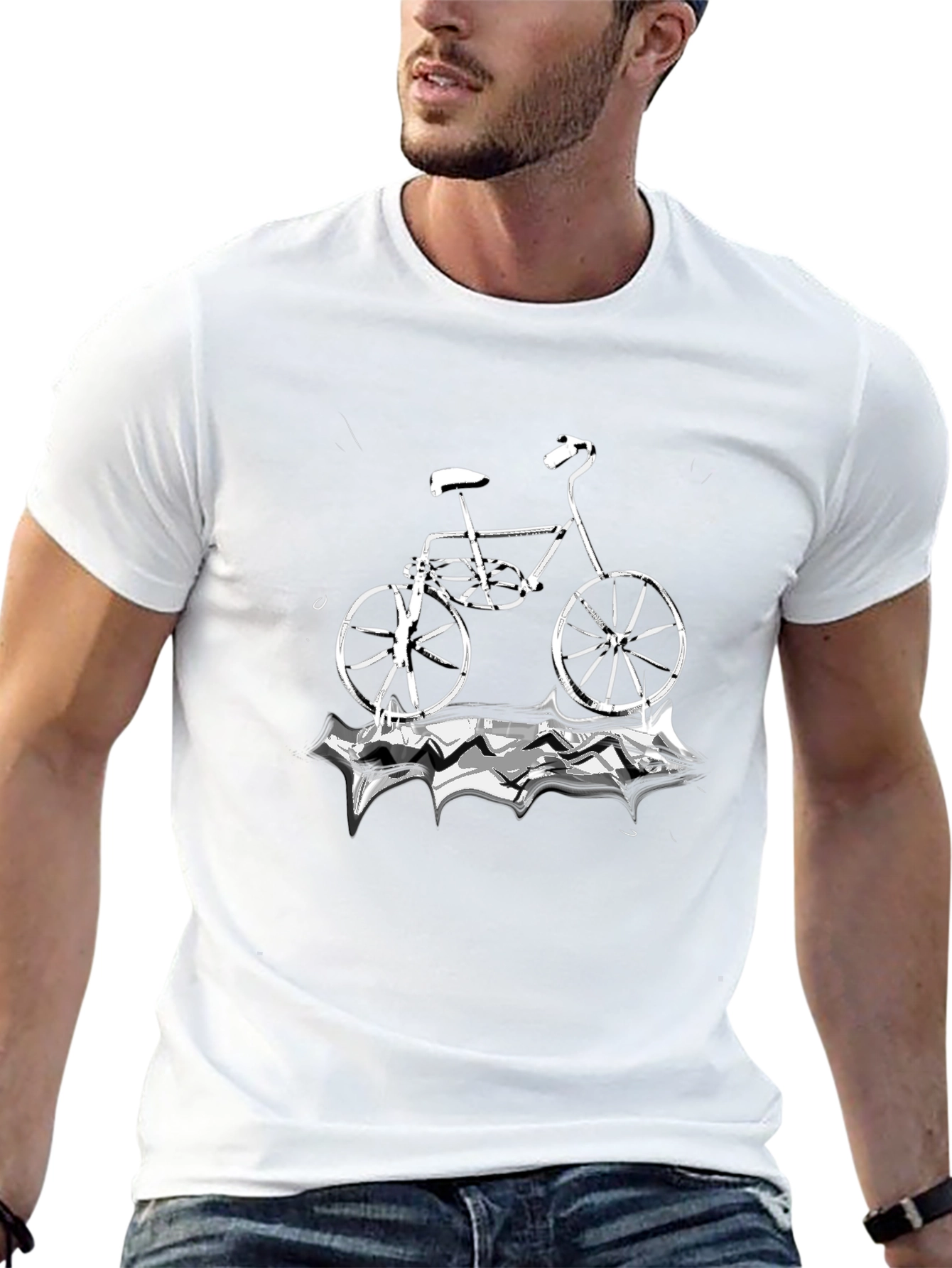 Black T-Shirt with Bicycle Graphic