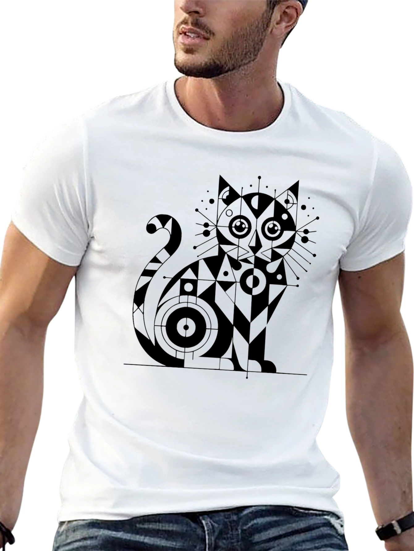 Abstract Geometric Cat Graphic Tee