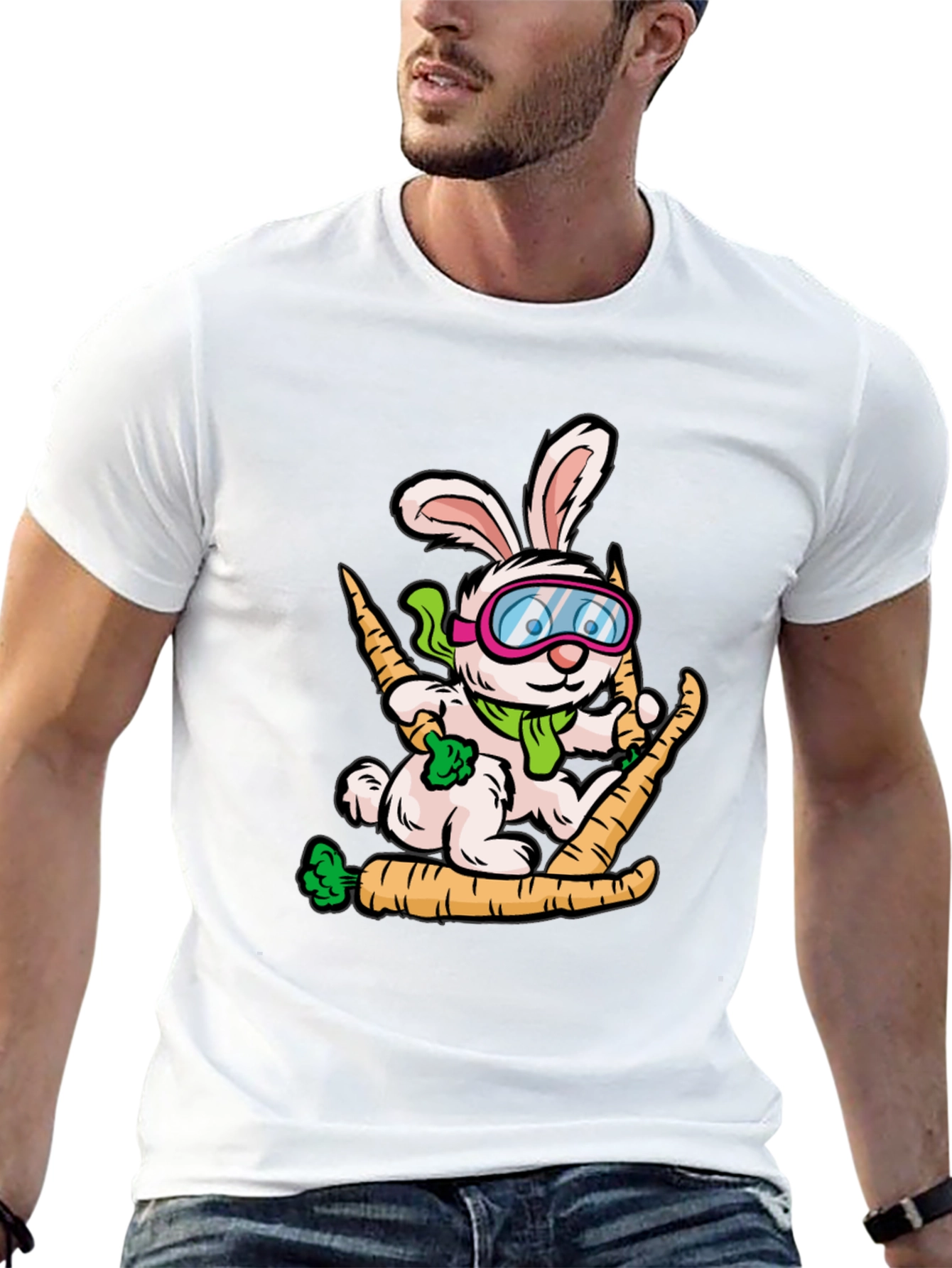 Skiing Rabbit Graphic T-Shirt - Unique Cartoon Tee