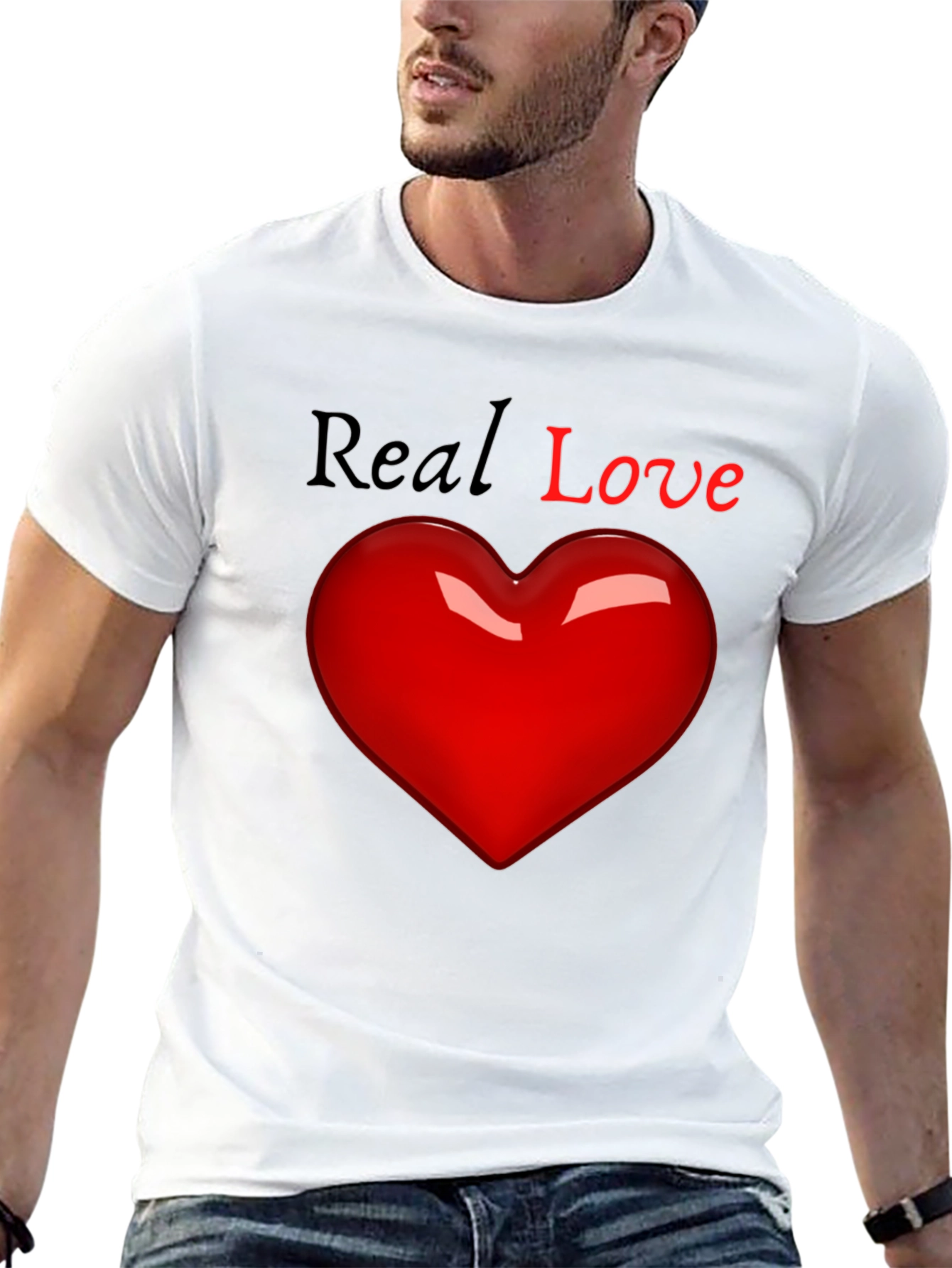 Real Love Black T-Shirt with Heart Graphic