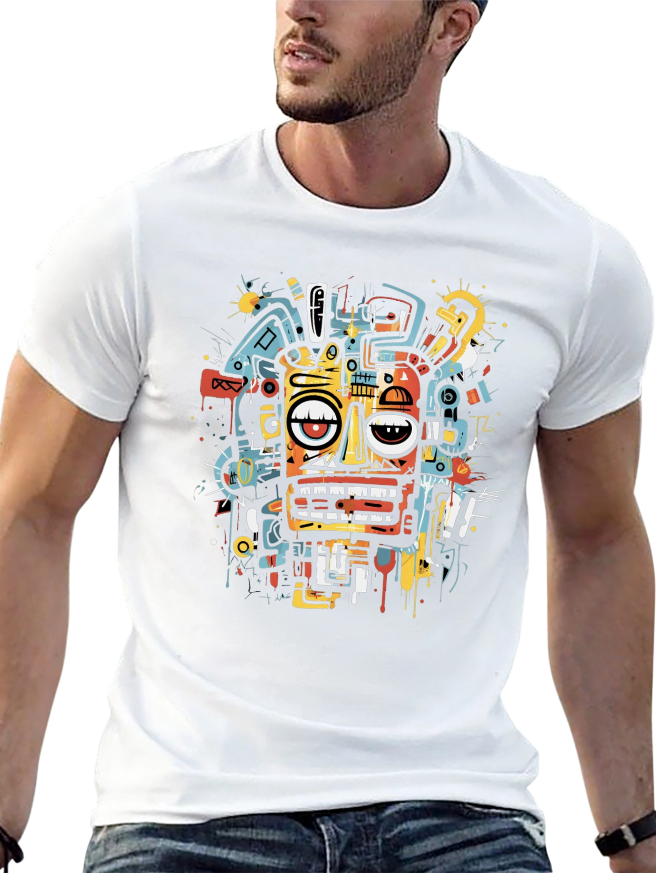 Abstract Face Graphic Tee - Modern Art T-Shirt
