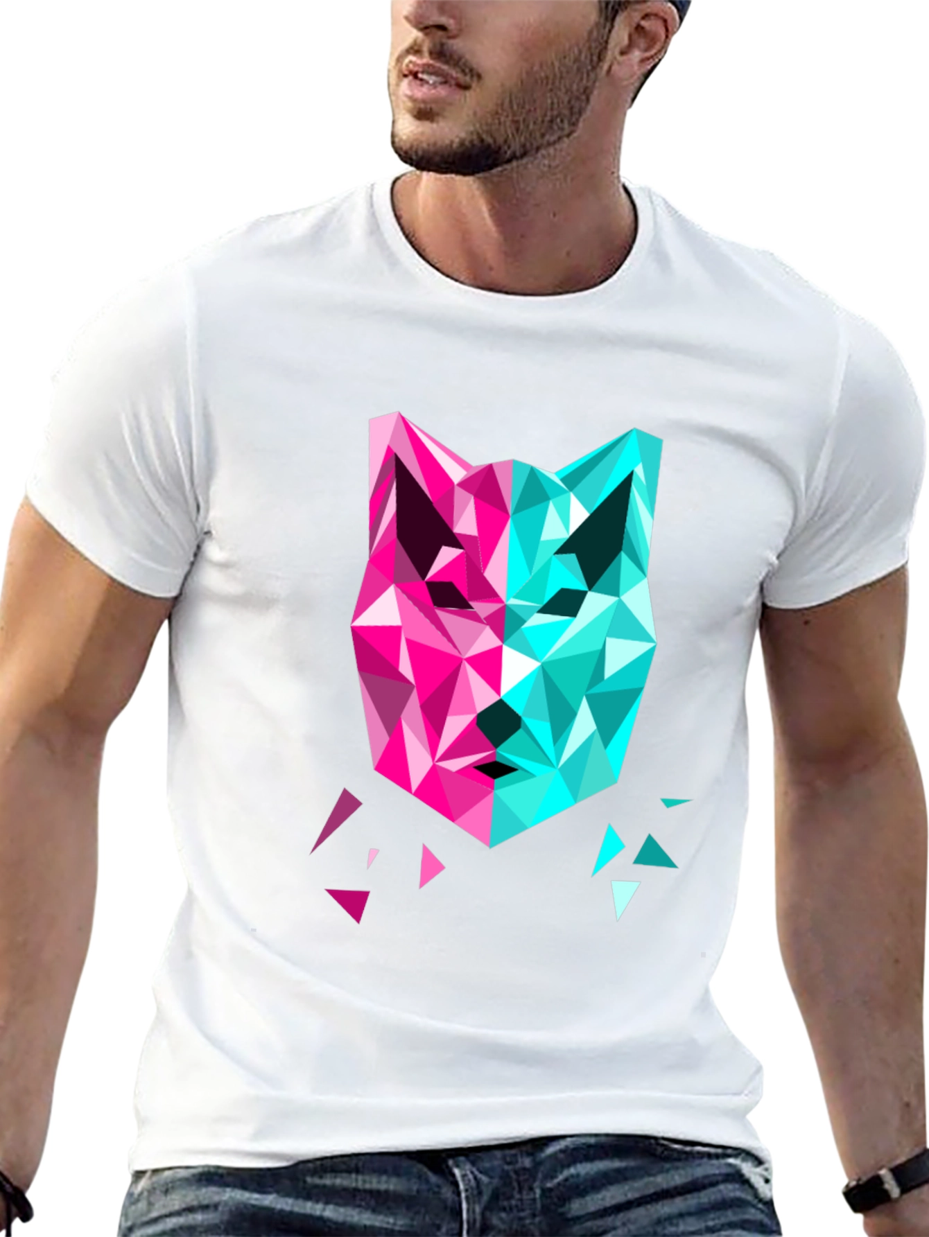 Geometric Wolf Graphic Tee - Modern Art Shirt