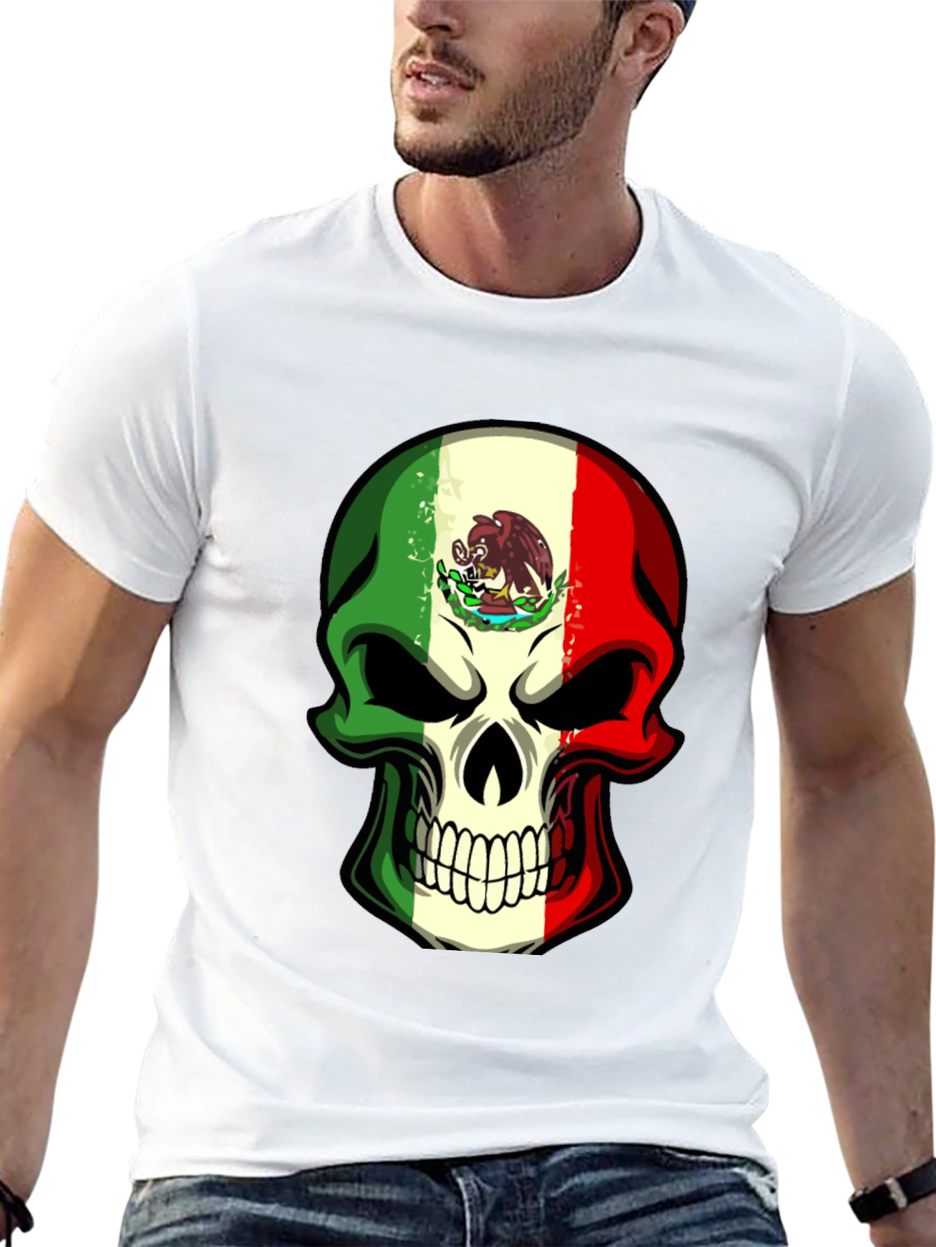 Mexican Flag Skull Graphic T-Shirt