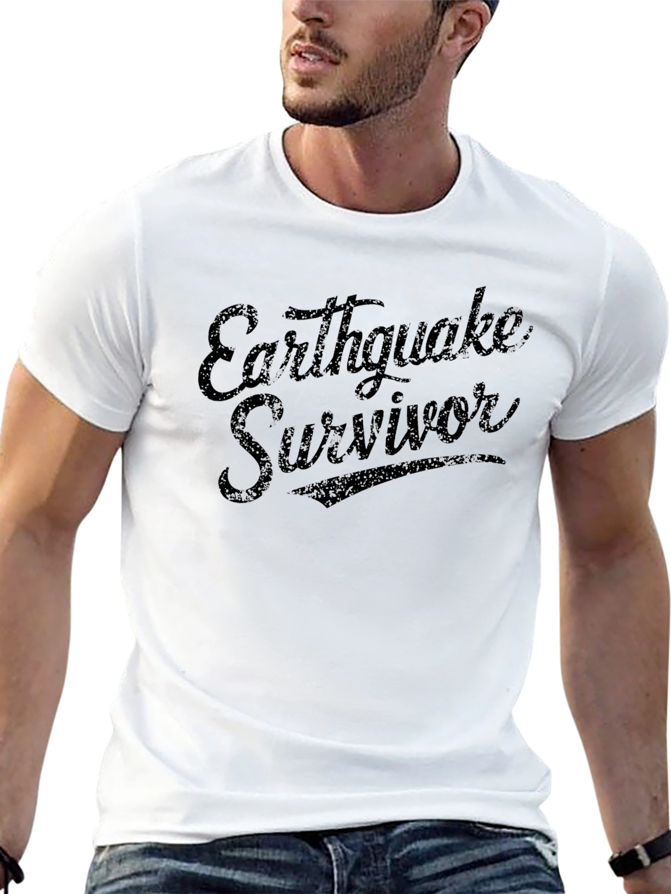 Earthquake Survivor Graphic Tee - Black Casual T-Shirt