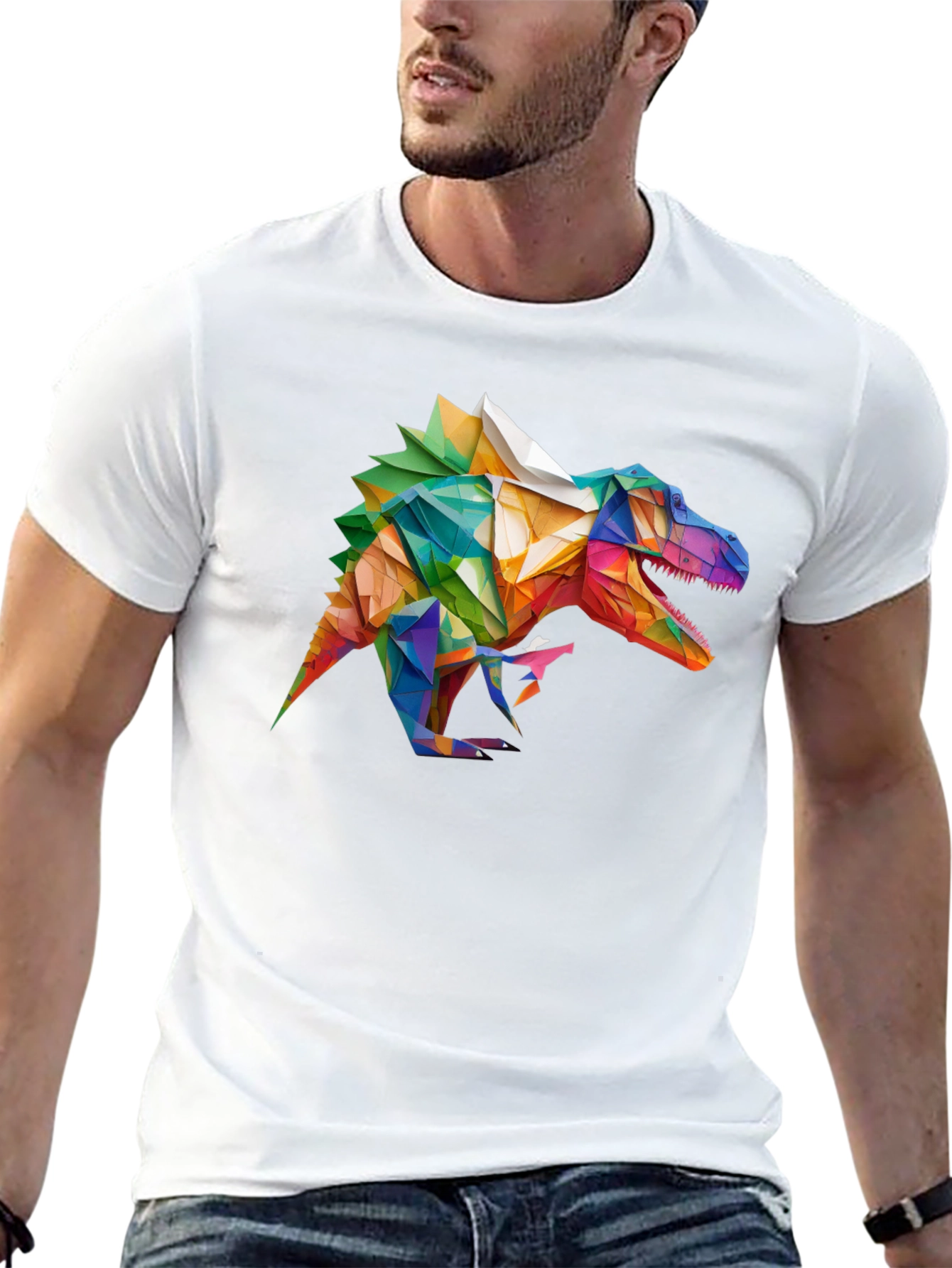 Geometric Dinosaur Graphic T-Shirt - Black