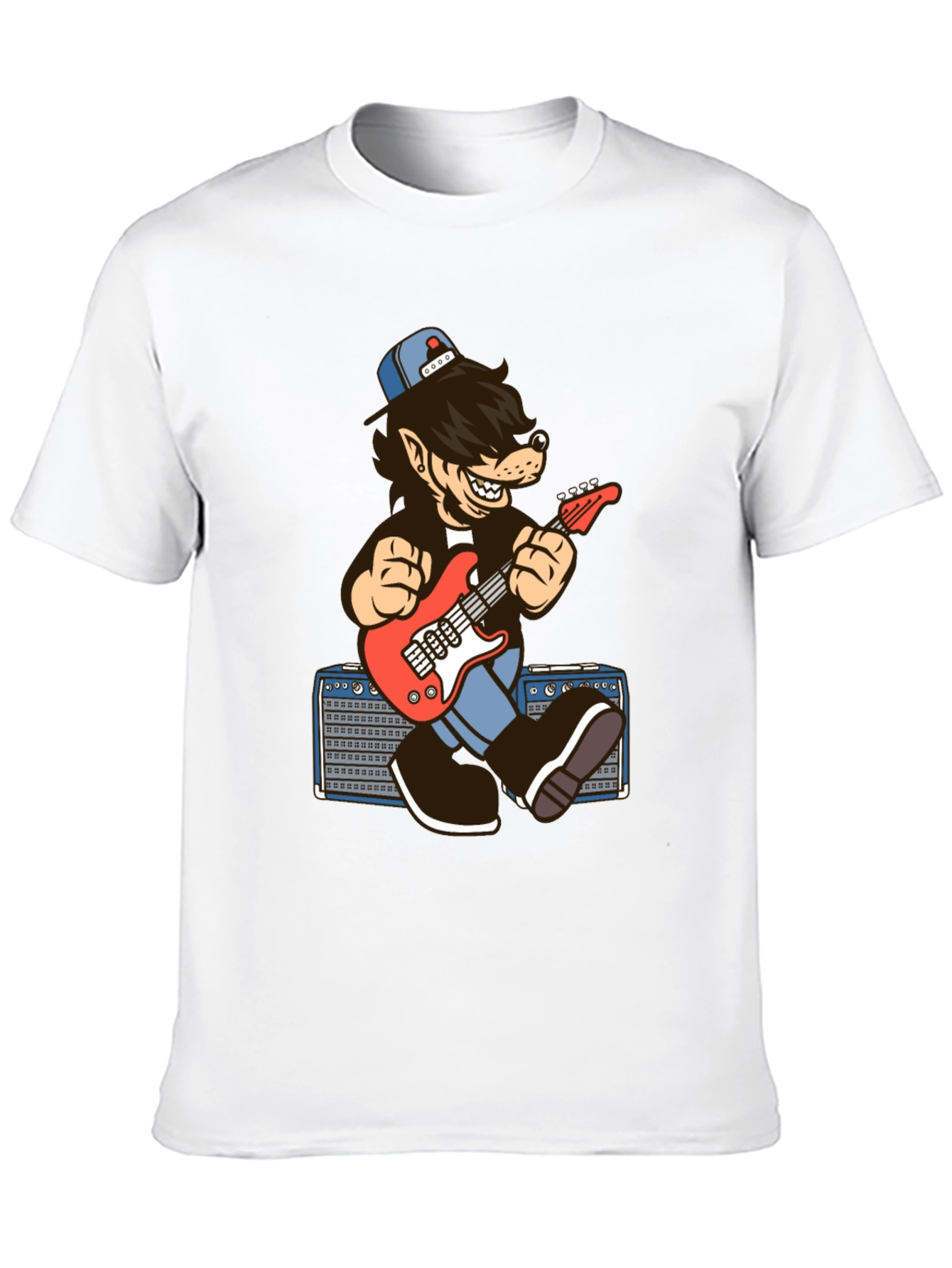 Cool Cartoon Wolf Guitarist T-Shirt