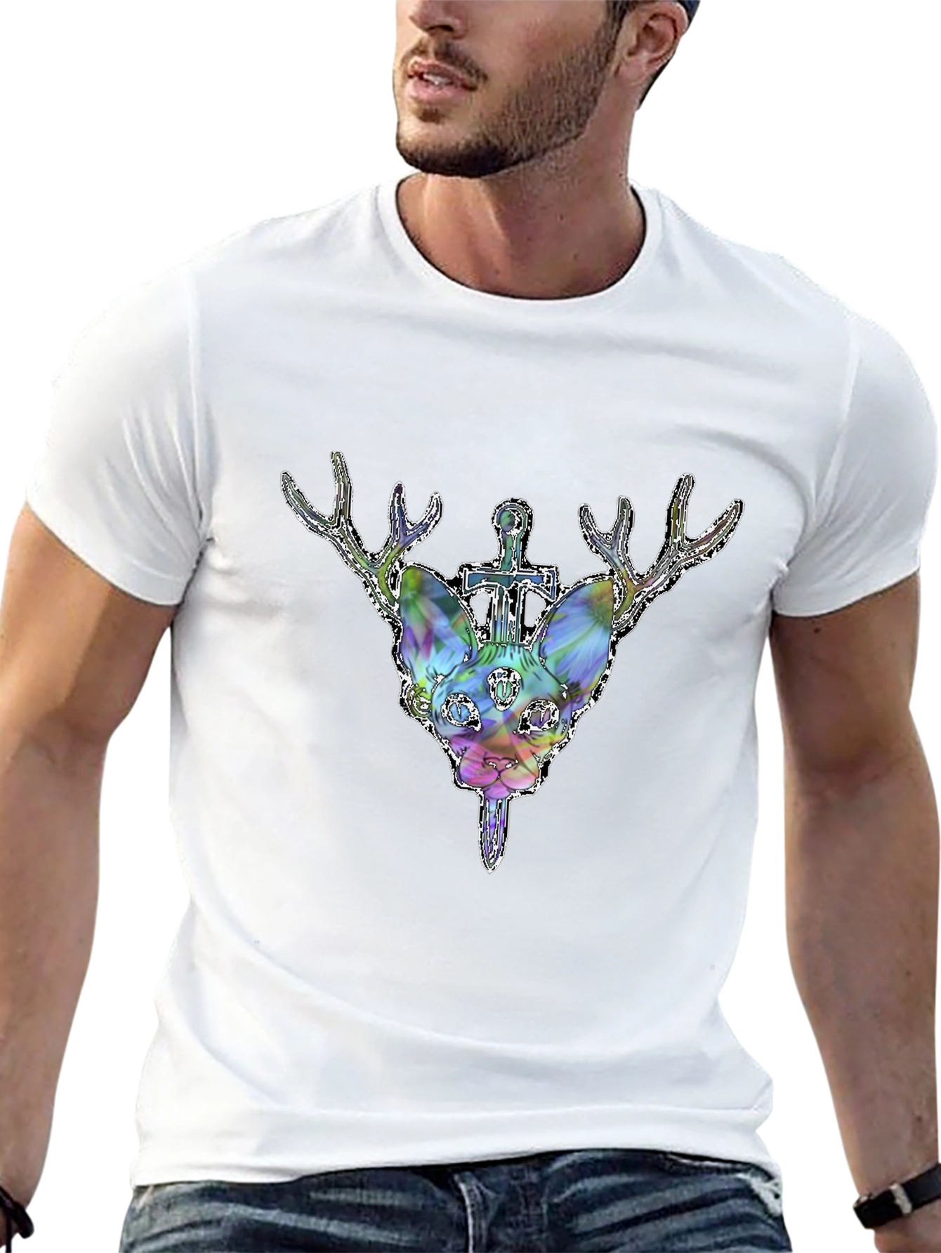 Mystic Deer Head Graphic Black T-Shirt