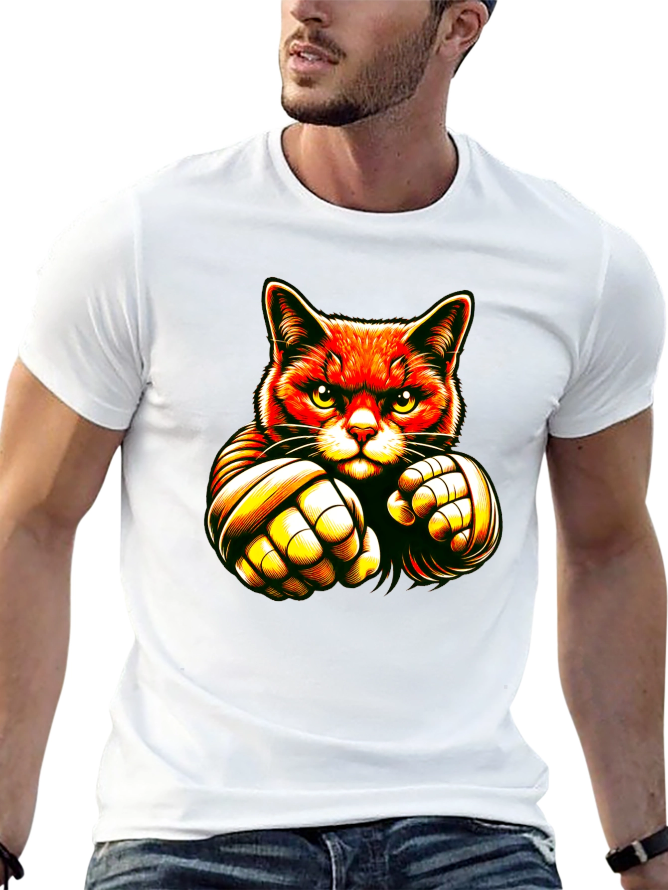 Cat Boxer Graphic Black T-Shirt