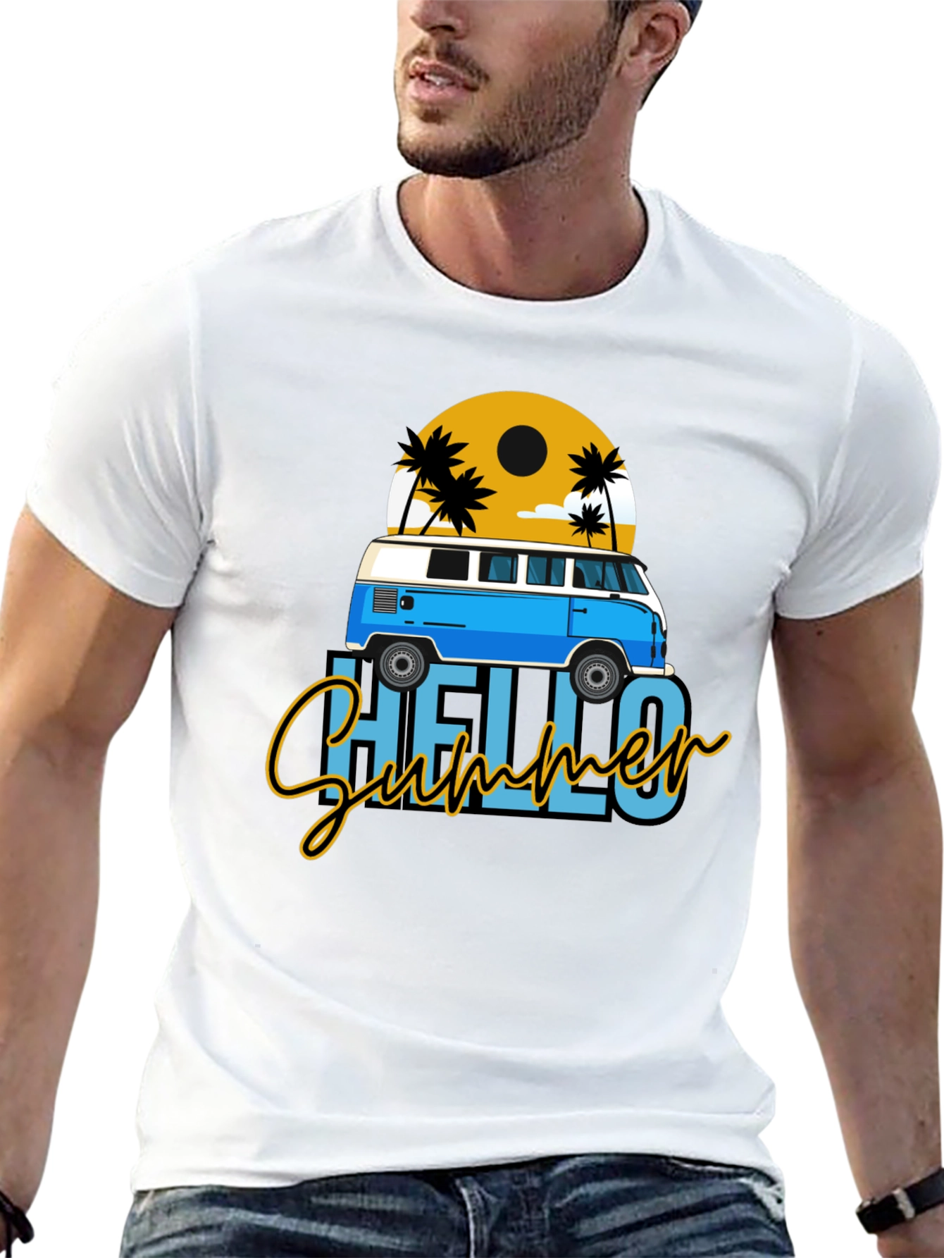 Hello Summer Beach Van Graphic T-Shirt