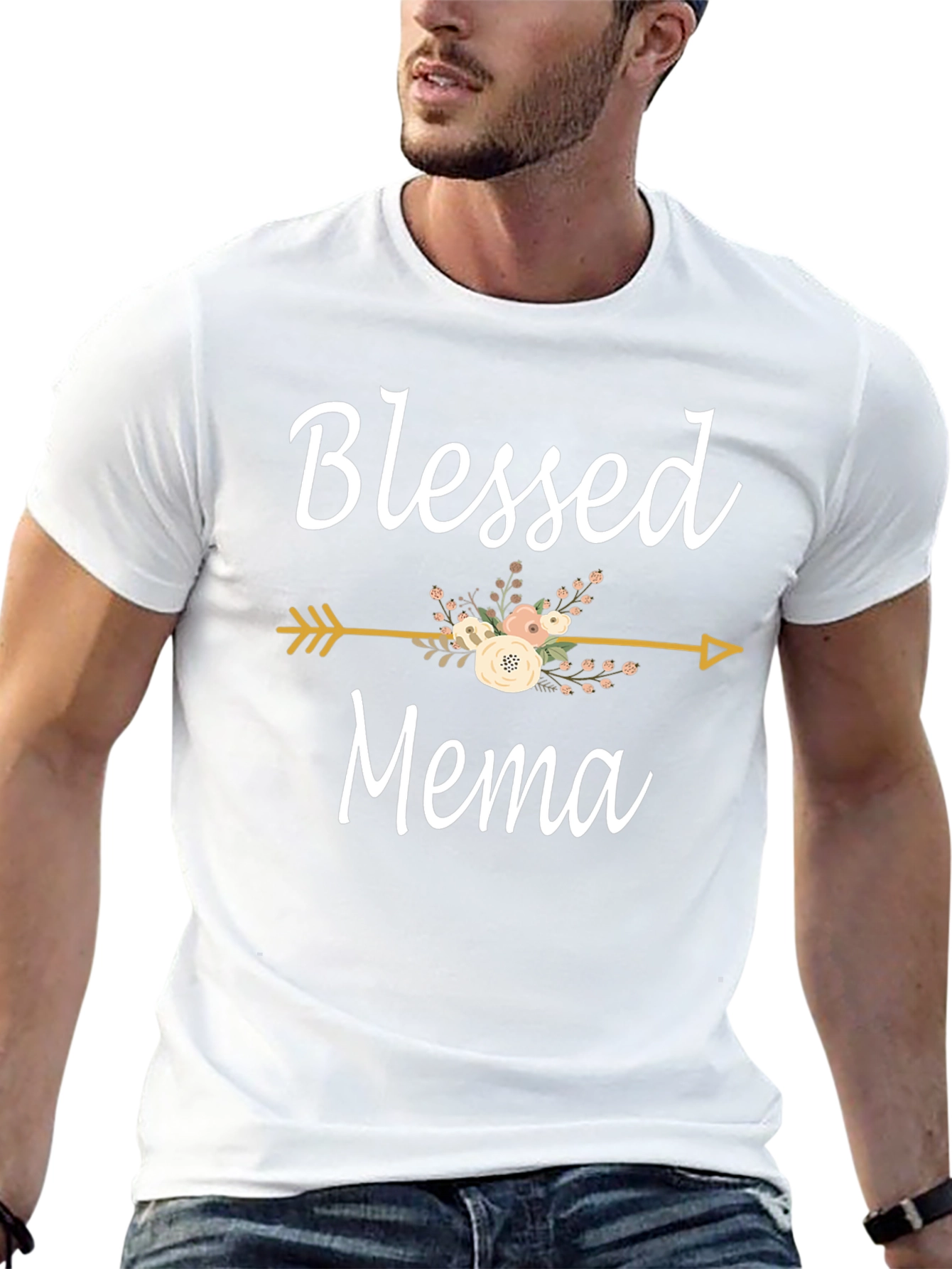 Blessed Mema Floral Arrow Graphic T-Shirt