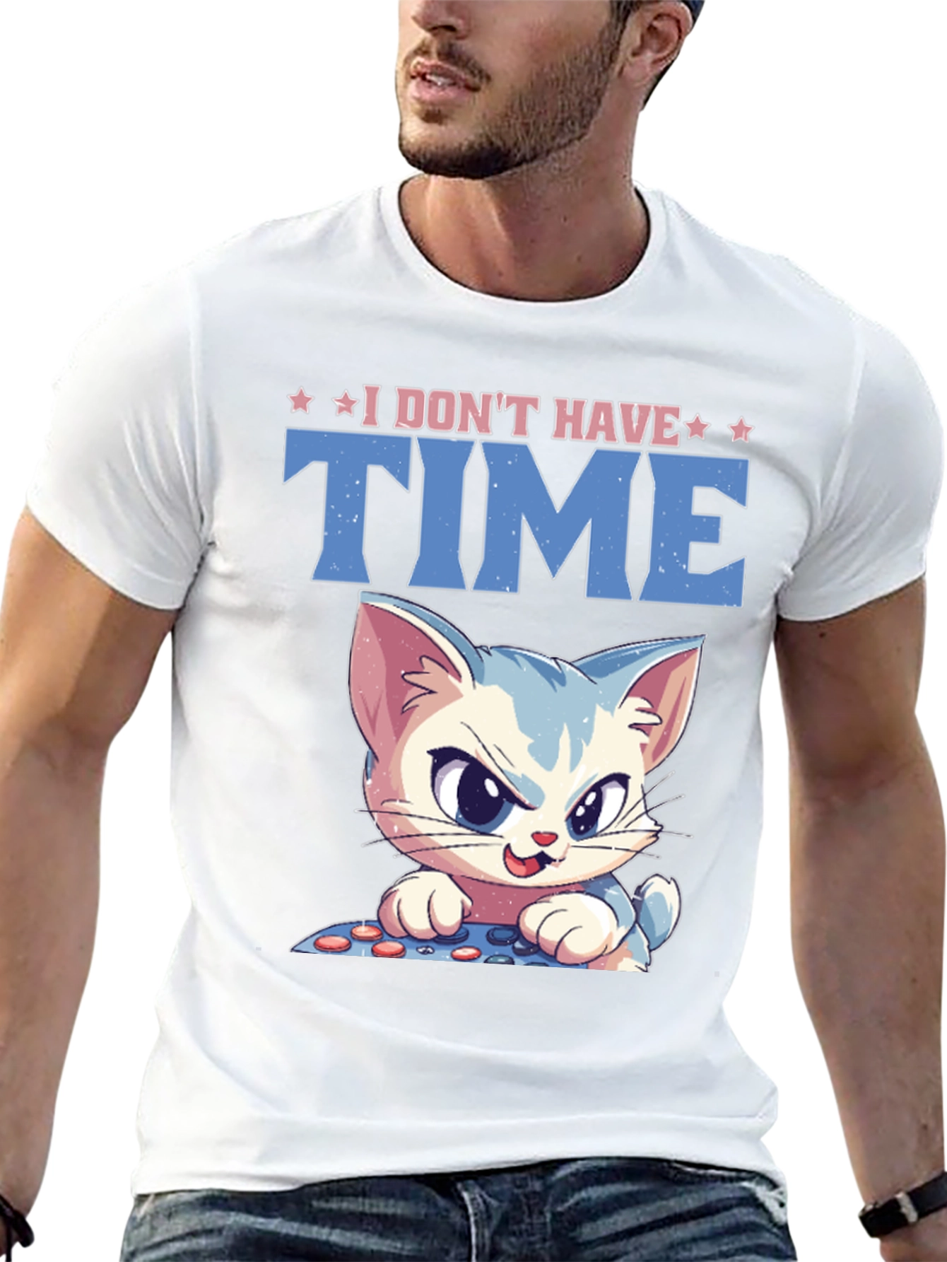 I Dont Have Time Cat Gamer Black T-Shirt