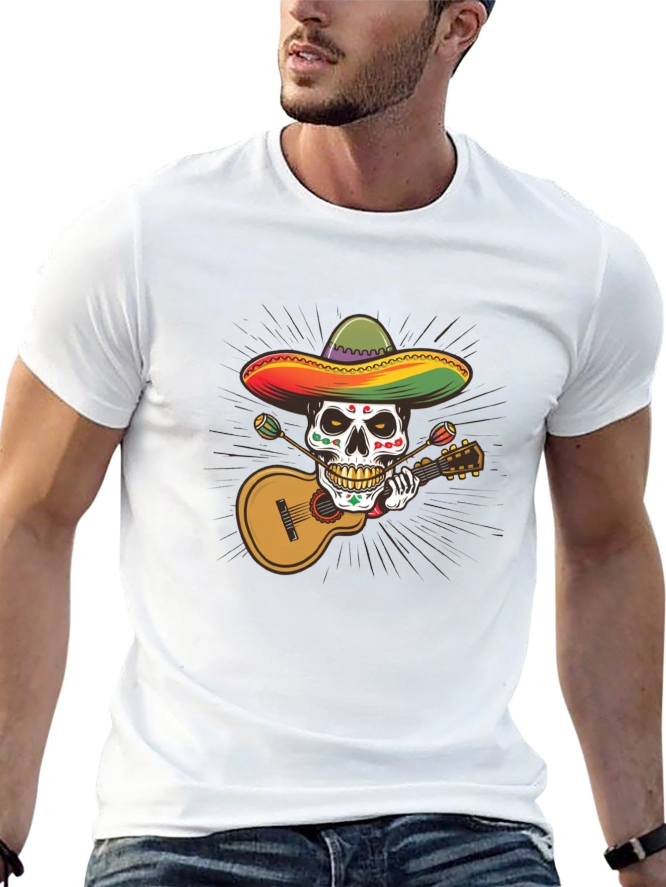 Day of the Dead Skull T-Shirt - Guitar Player