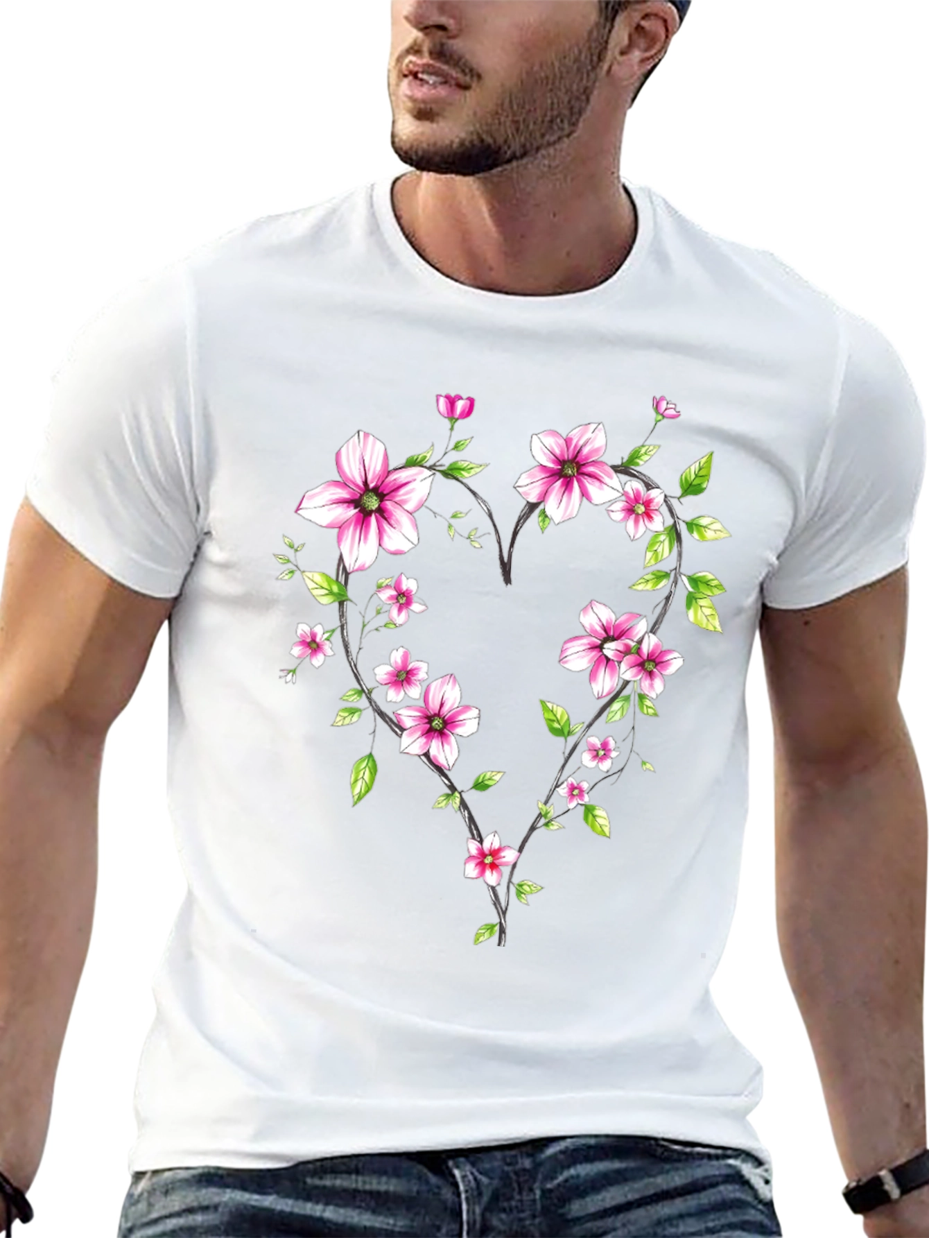 Floral Heart Graphic Black T-Shirt