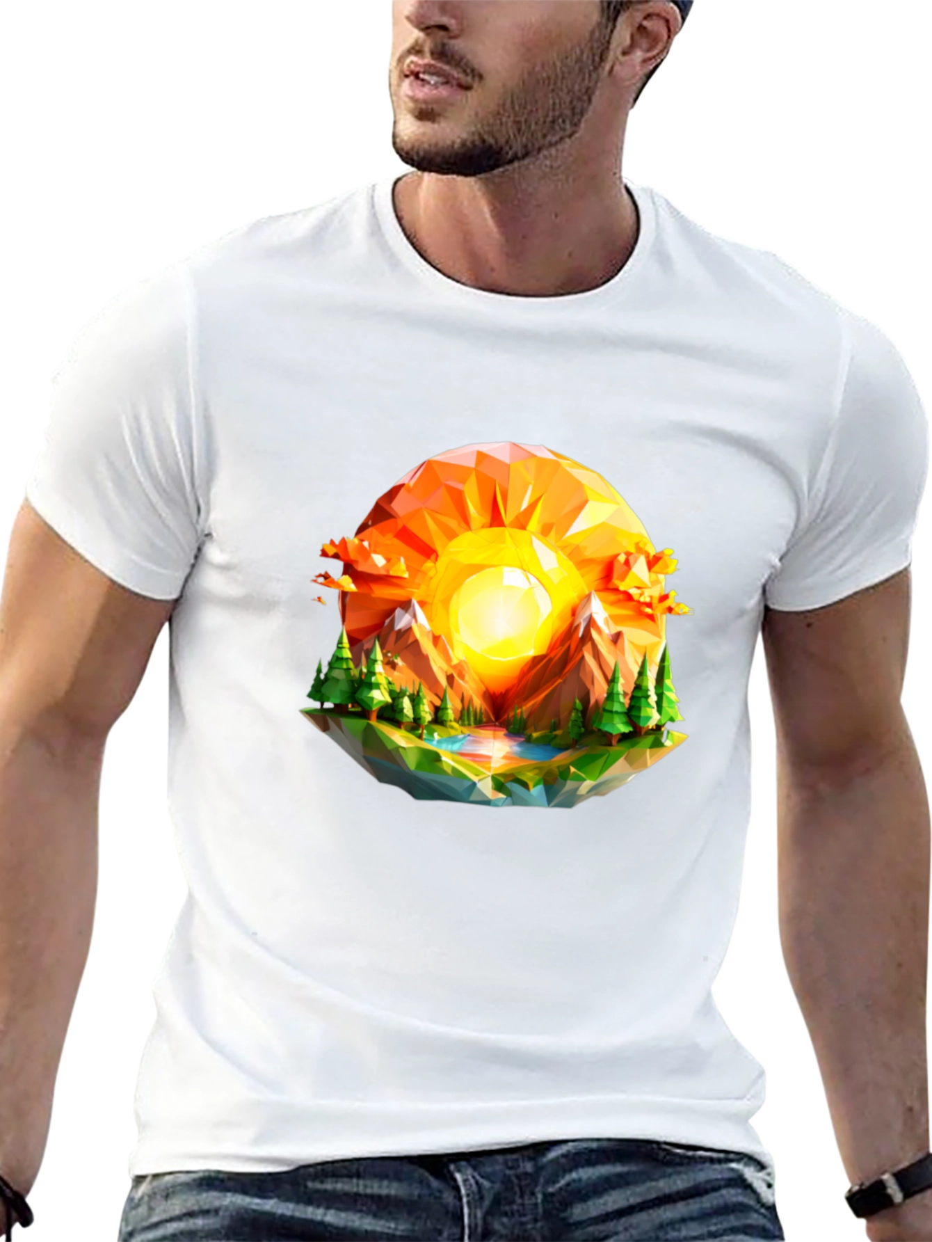 Geometric Sunset Graphic Tee - Modern Nature Design