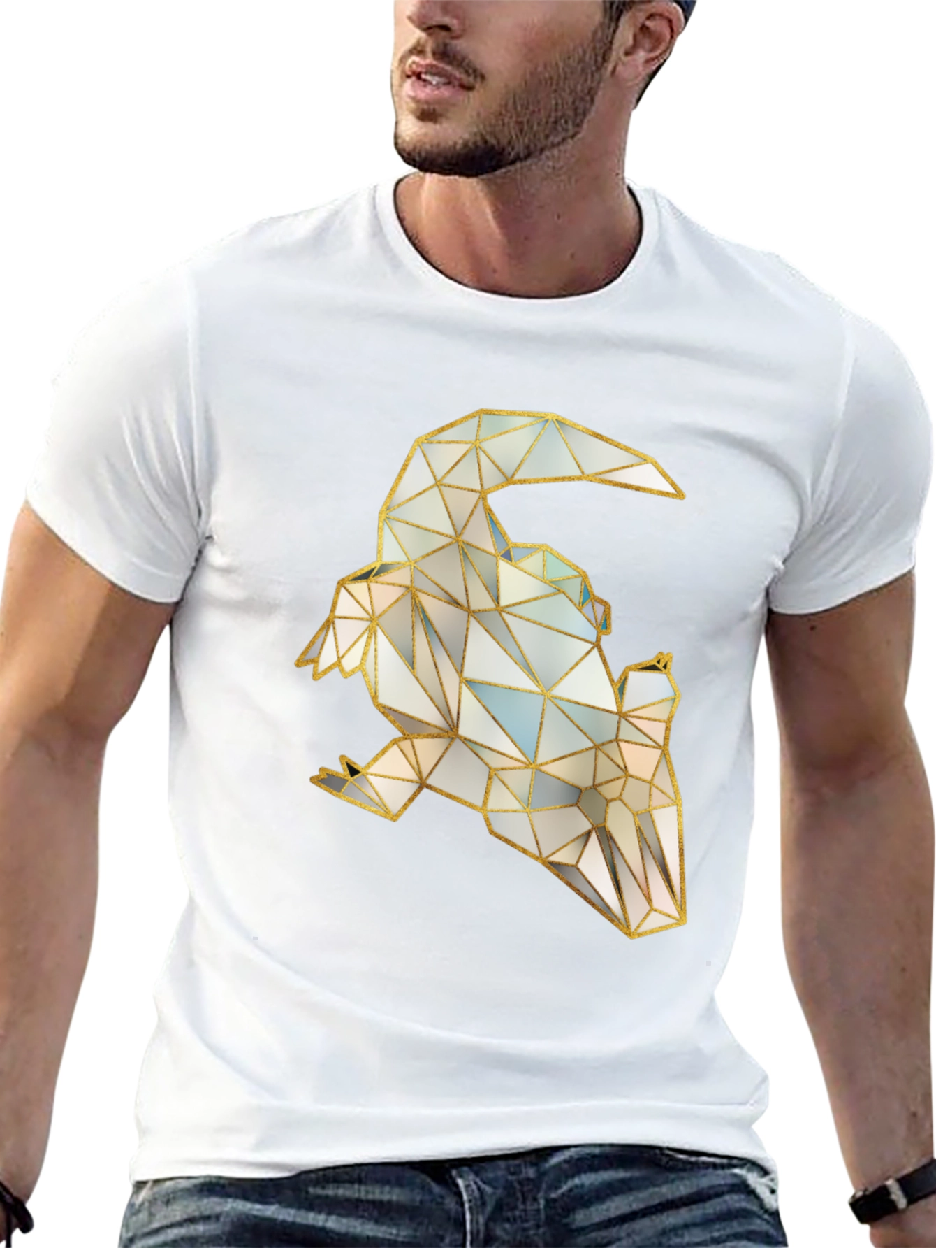 Geometric Raven Graphic Tee - Stylish Bird Design