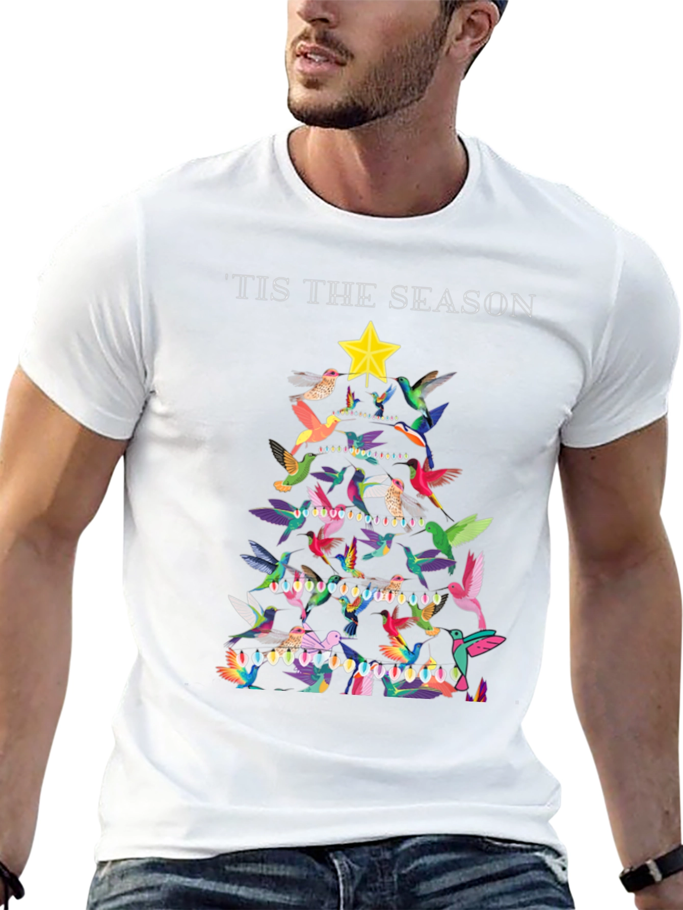 Festive Bird Christmas Tree Graphic Tee