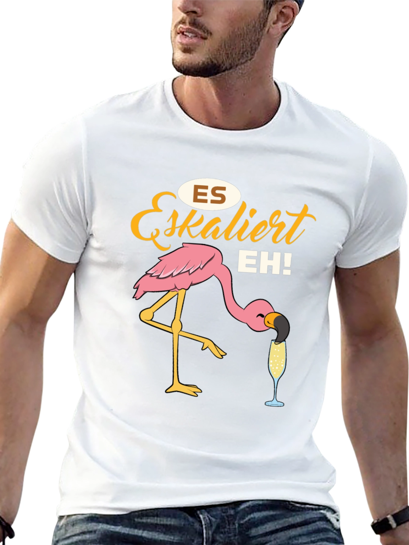 Funny Flamingo Drinking Champagne T-Shirt