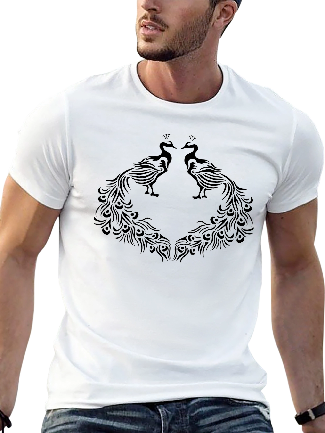 Elegant Black Peacock Graphic Tee