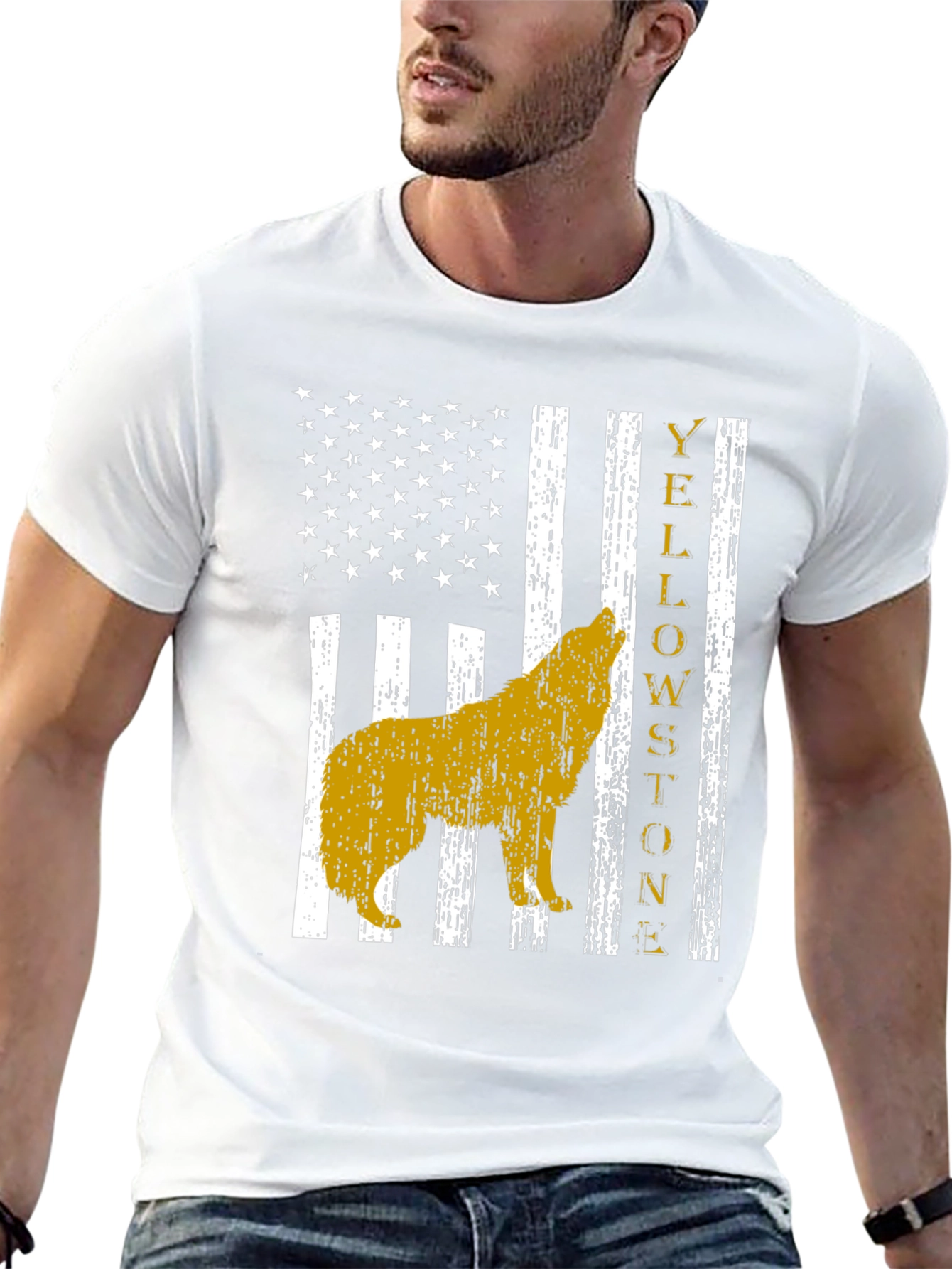Yellowstone Wolf US Flag Graphic T-Shirt