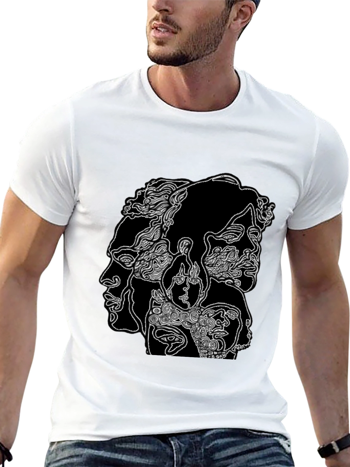 Abstract Faces Graphic Black T-Shirt