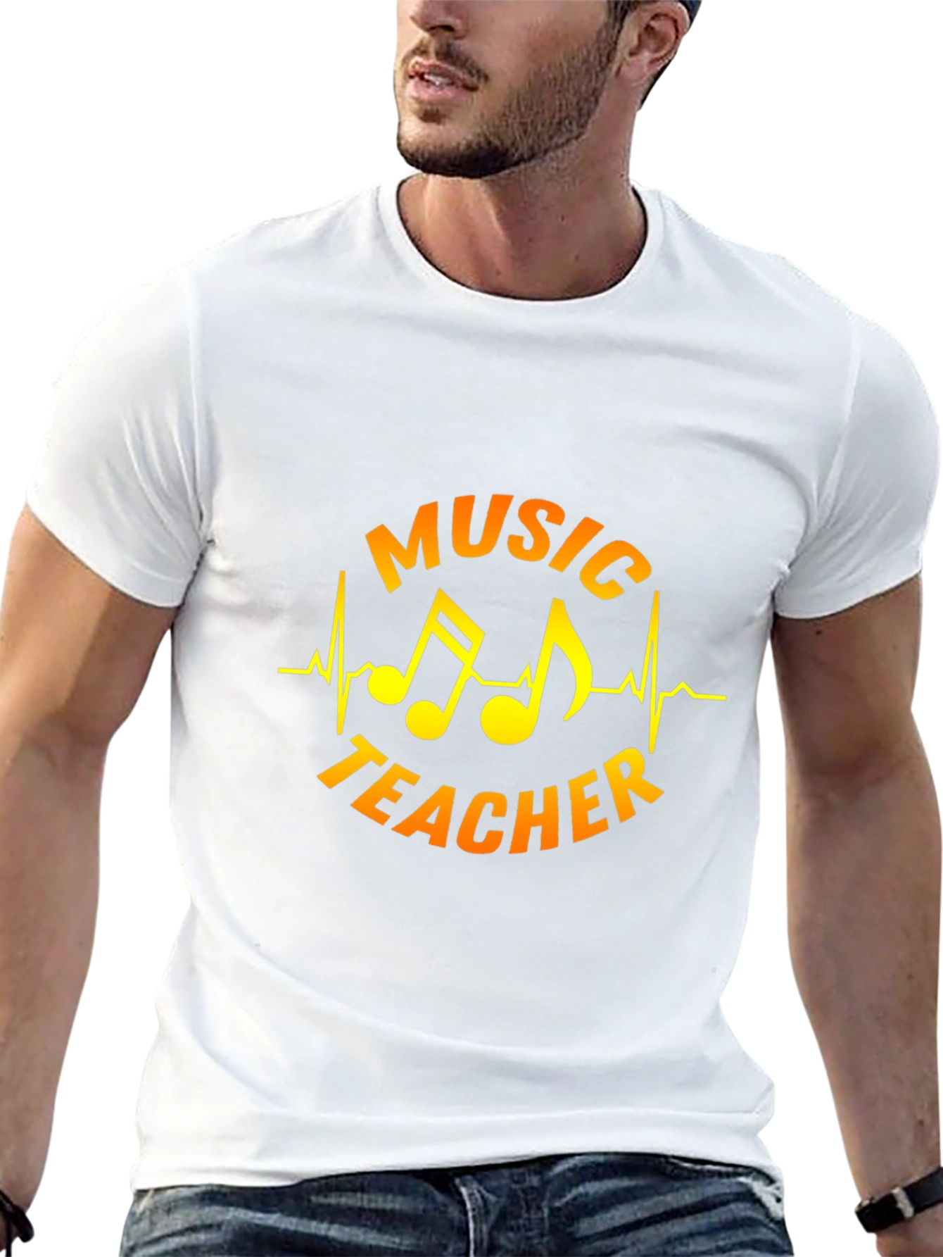 Music Teacher T-Shirt - Musical Notes Heartbeat Design