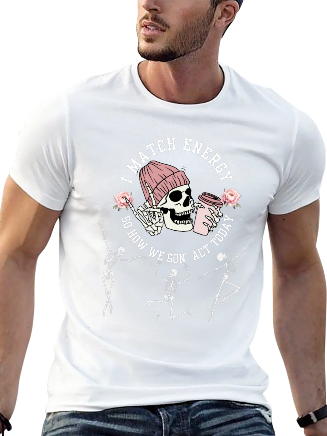 Funny Skeleton I Match Energy Graphic T-Shirt