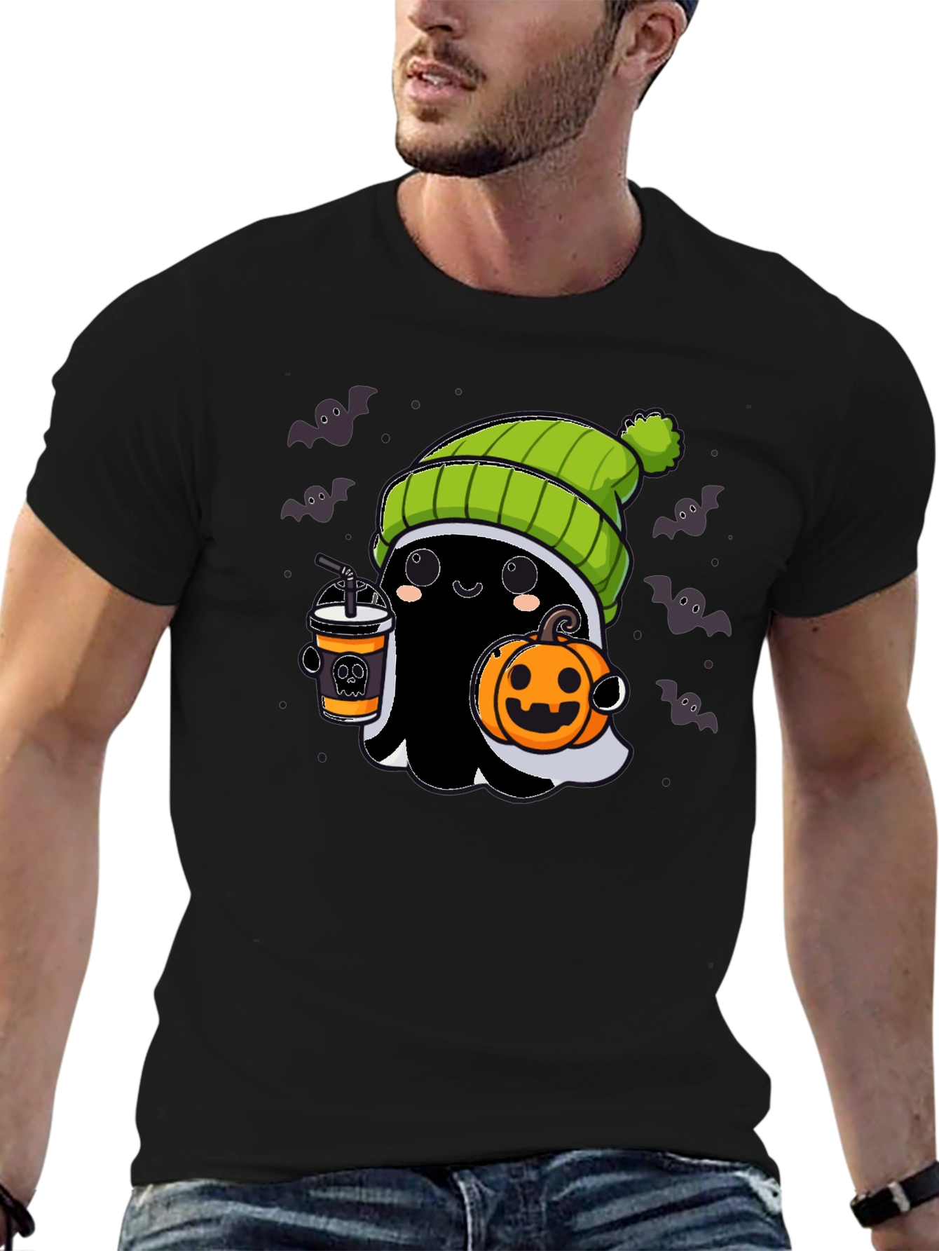 Halloween Ghost T-Shirt with Beanie