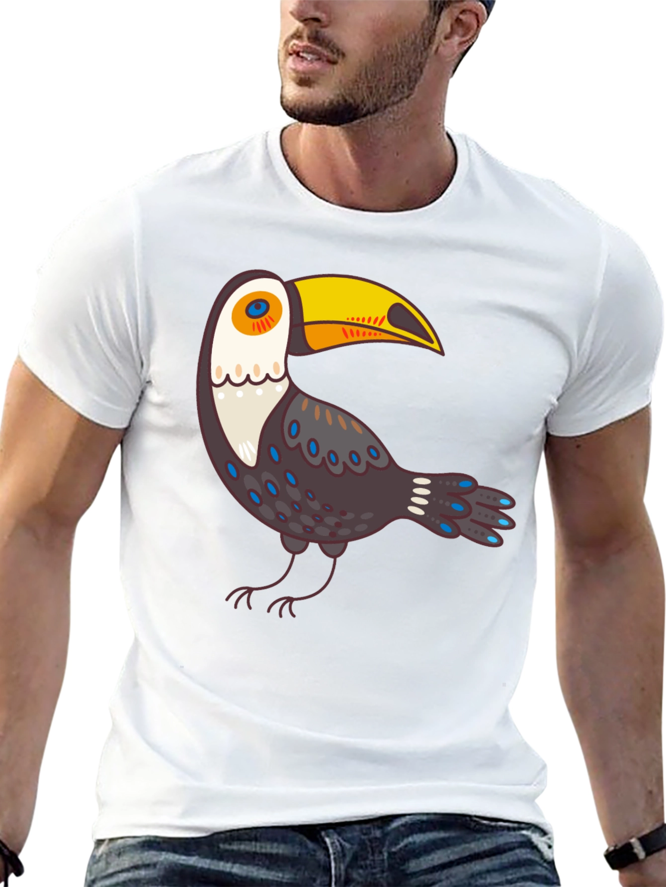 Cartoon Toucan Graphic Black T-Shirt