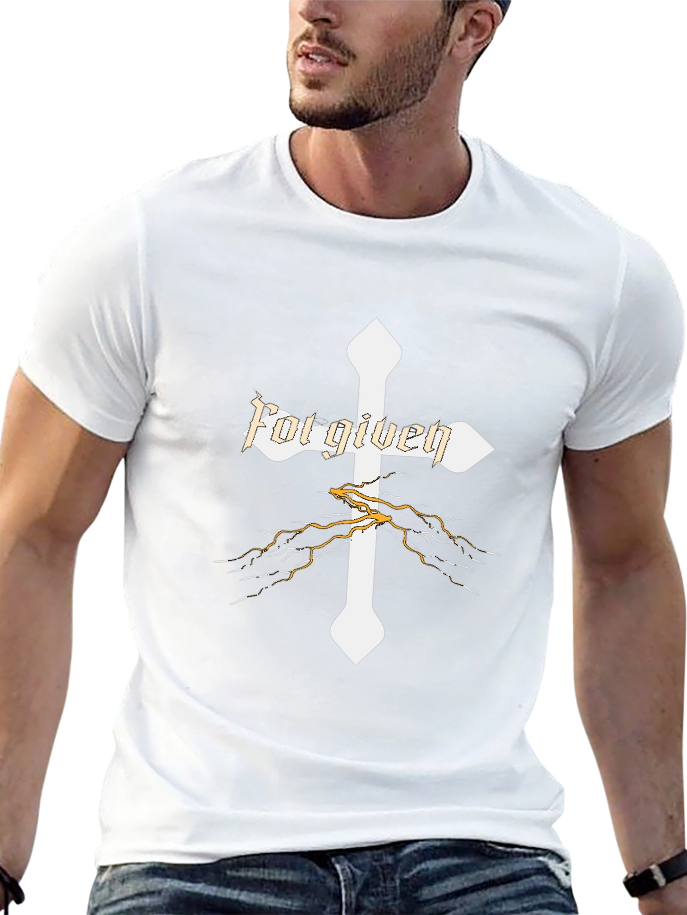Forgiven Cross Graphic Print Mens Black T-Shirt