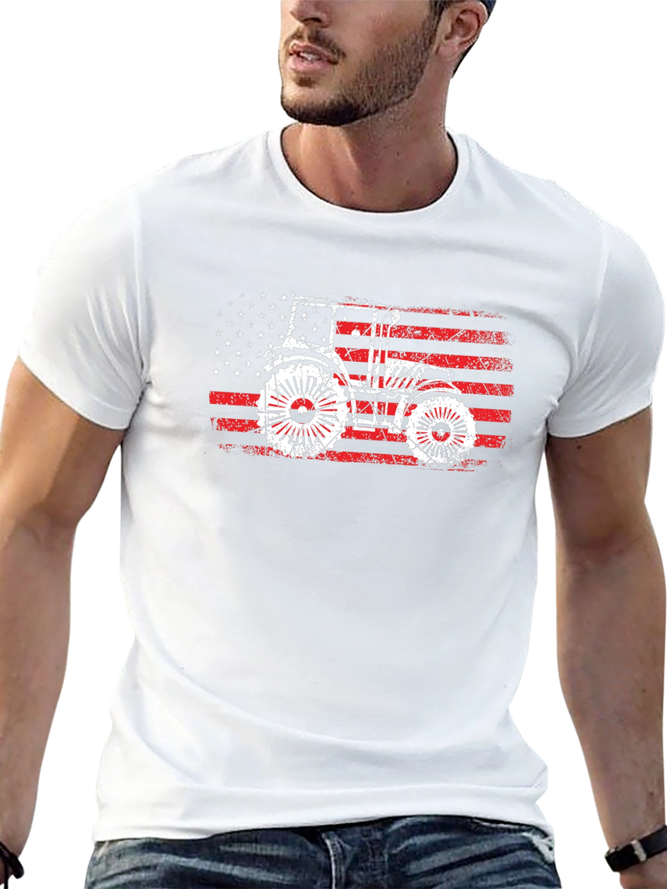 American Flag Tractor Graphic T-Shirt