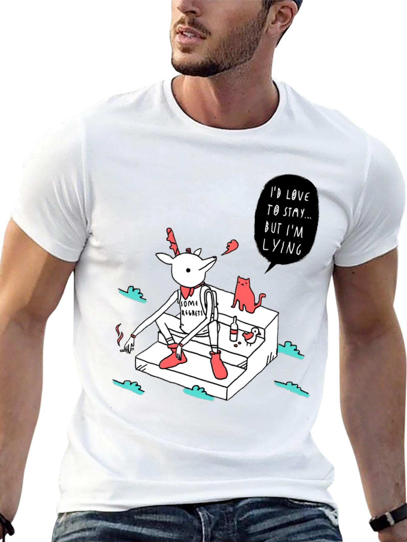 Regretful Deer T-Shirt: Id Love to Stay