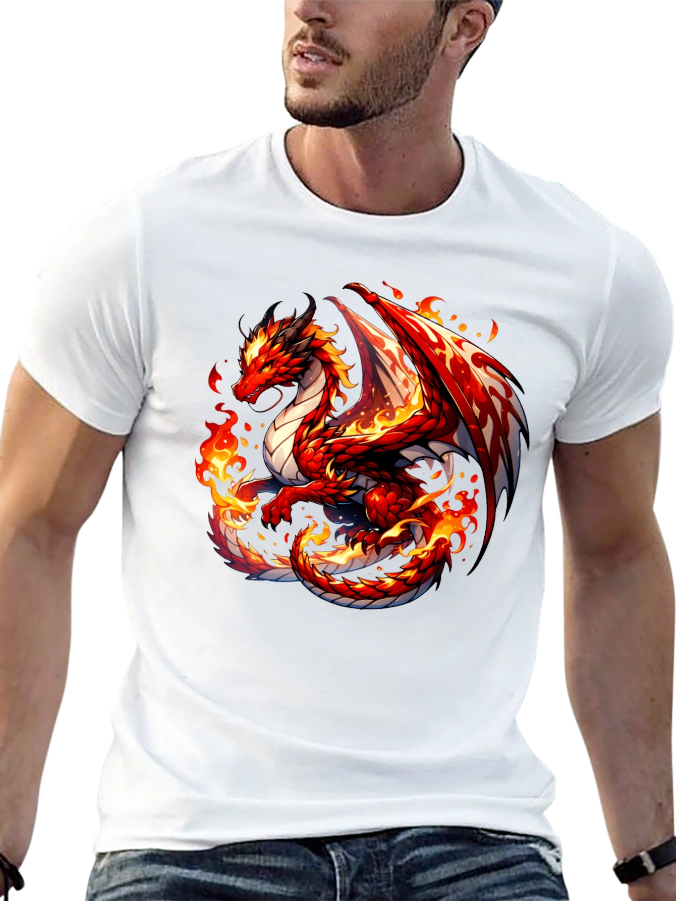 Fiery Dragon Graphic Tee - Black Cotton Shirt