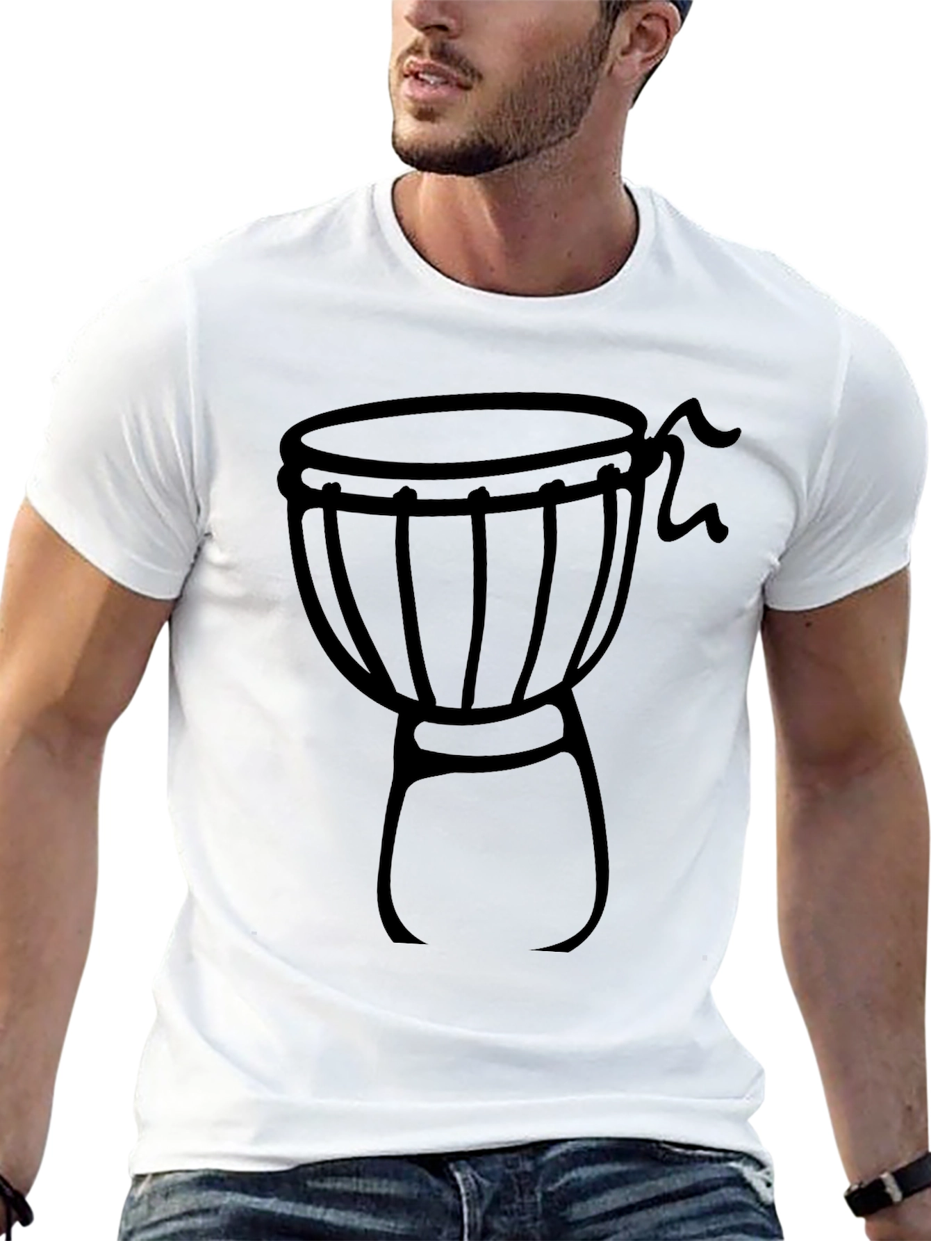 Djembe Drum Graphic T-Shirt - Black Crew Neck Tee