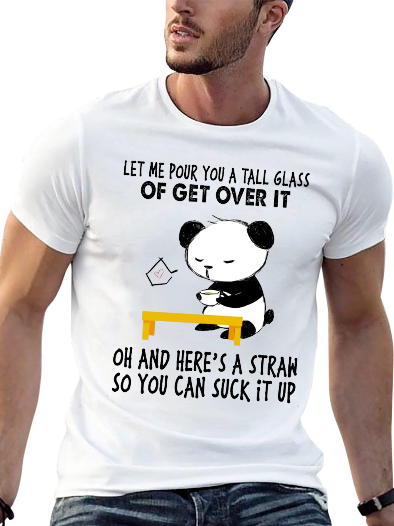 Funny Panda Get Over It T-Shirt Novelty Tee