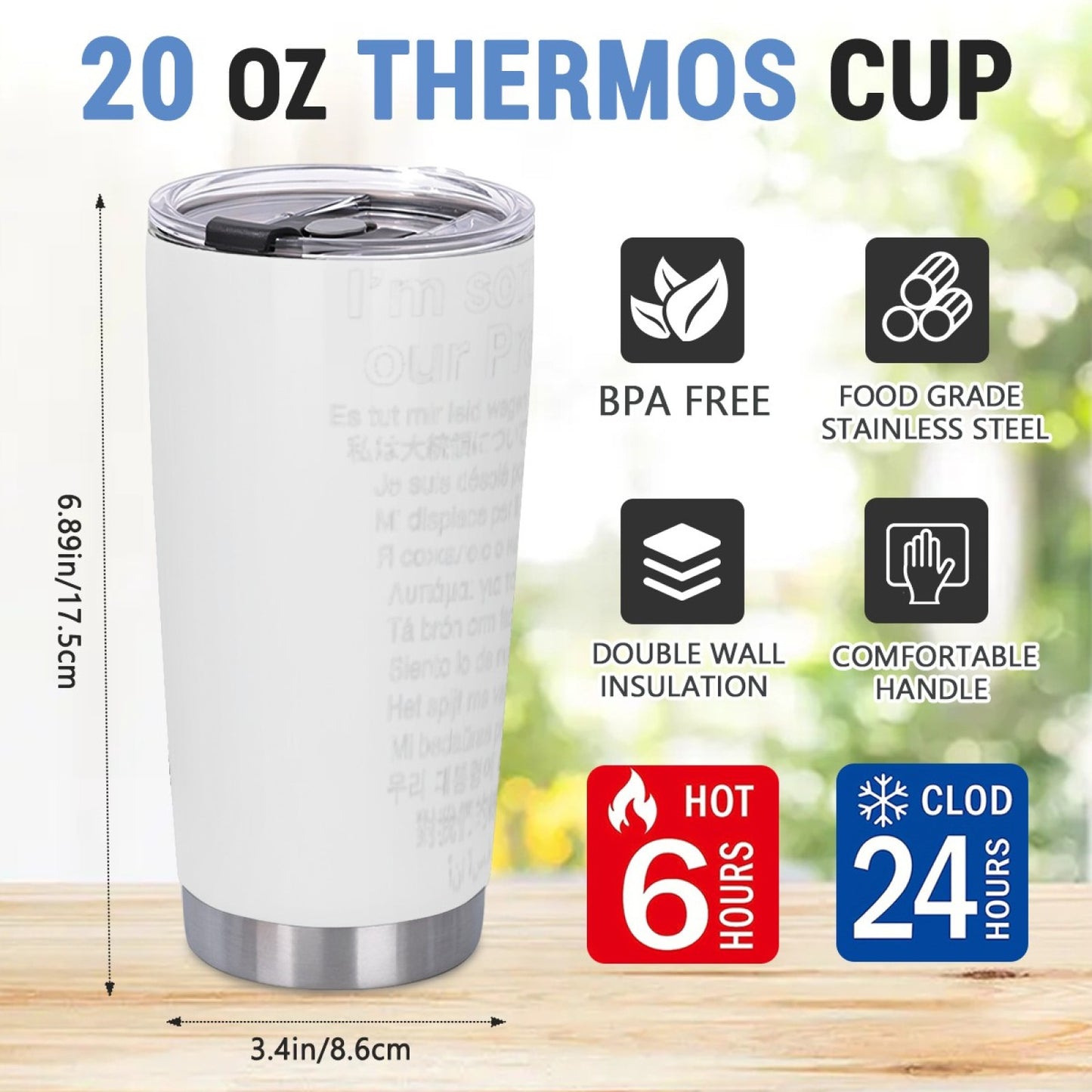 Office Insulated Stainless Steel Tumbler - Graphic Design Leak-Proof Cup