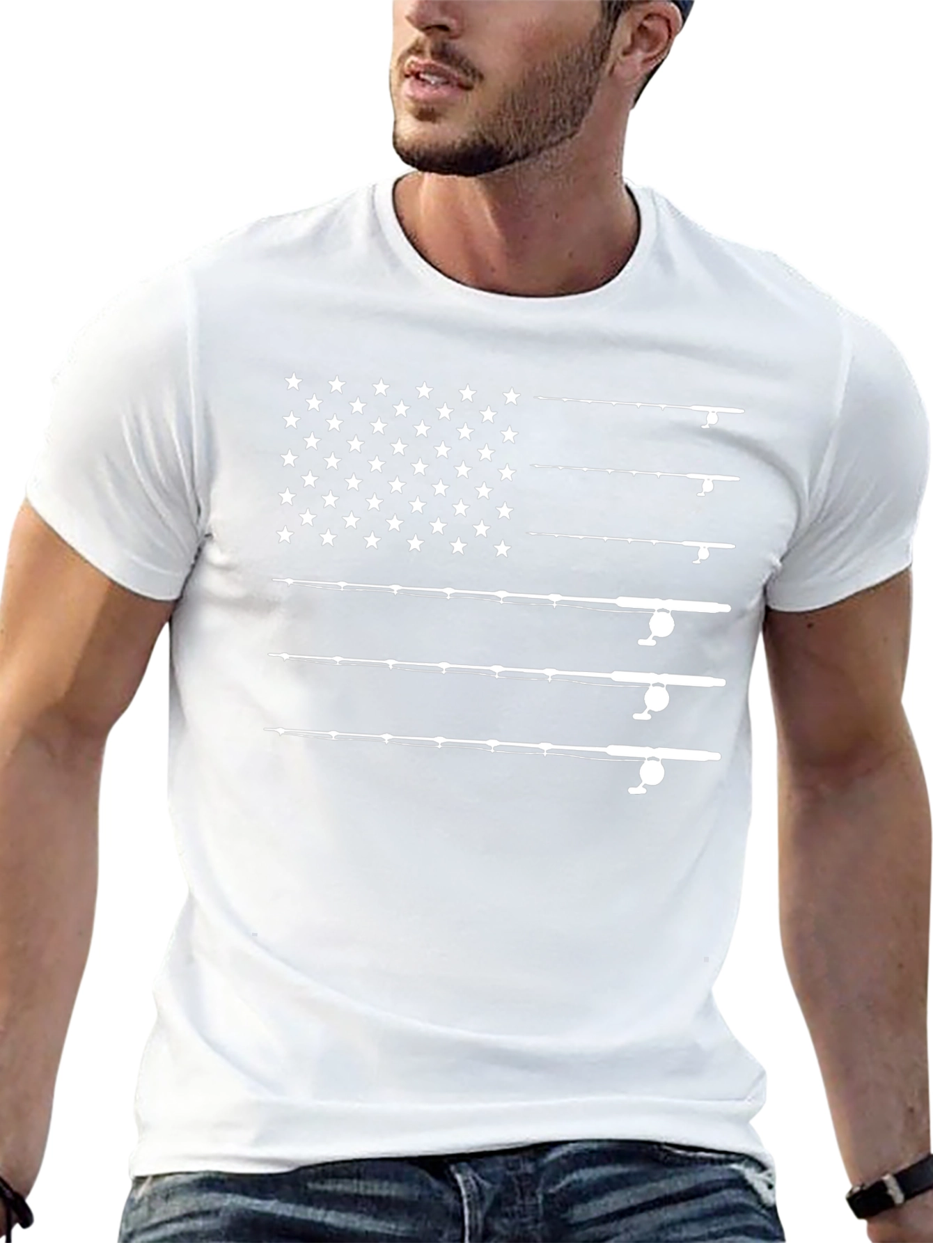 American Flag Fishing Rods Graphic T-Shirt