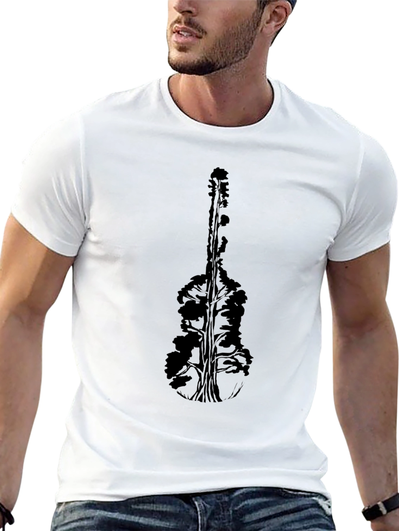 Nature Guitar Graphic Tee - Black Cotton T-Shirt