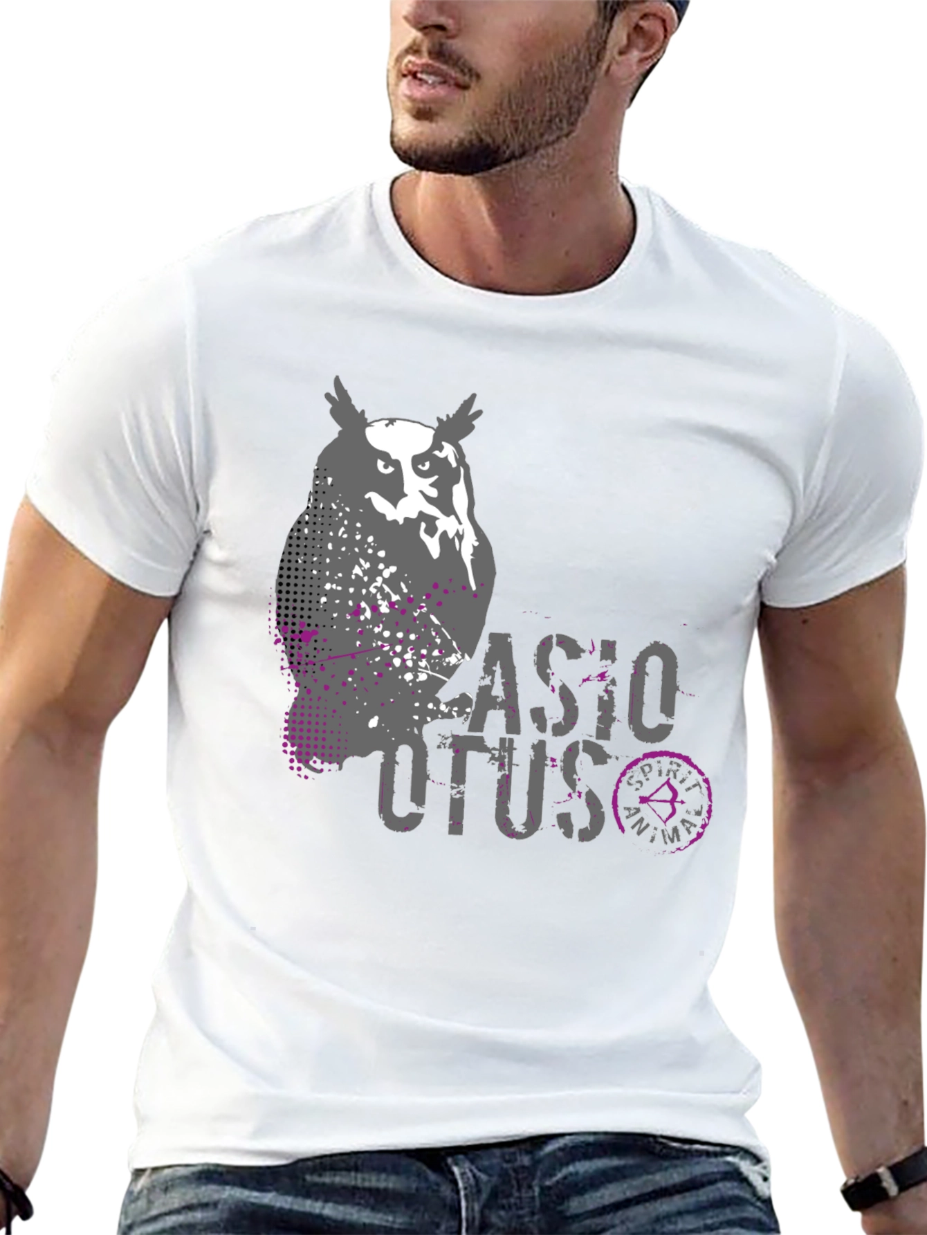 Owl Spirit Animal Graphic Print Mens Black T-Shirt