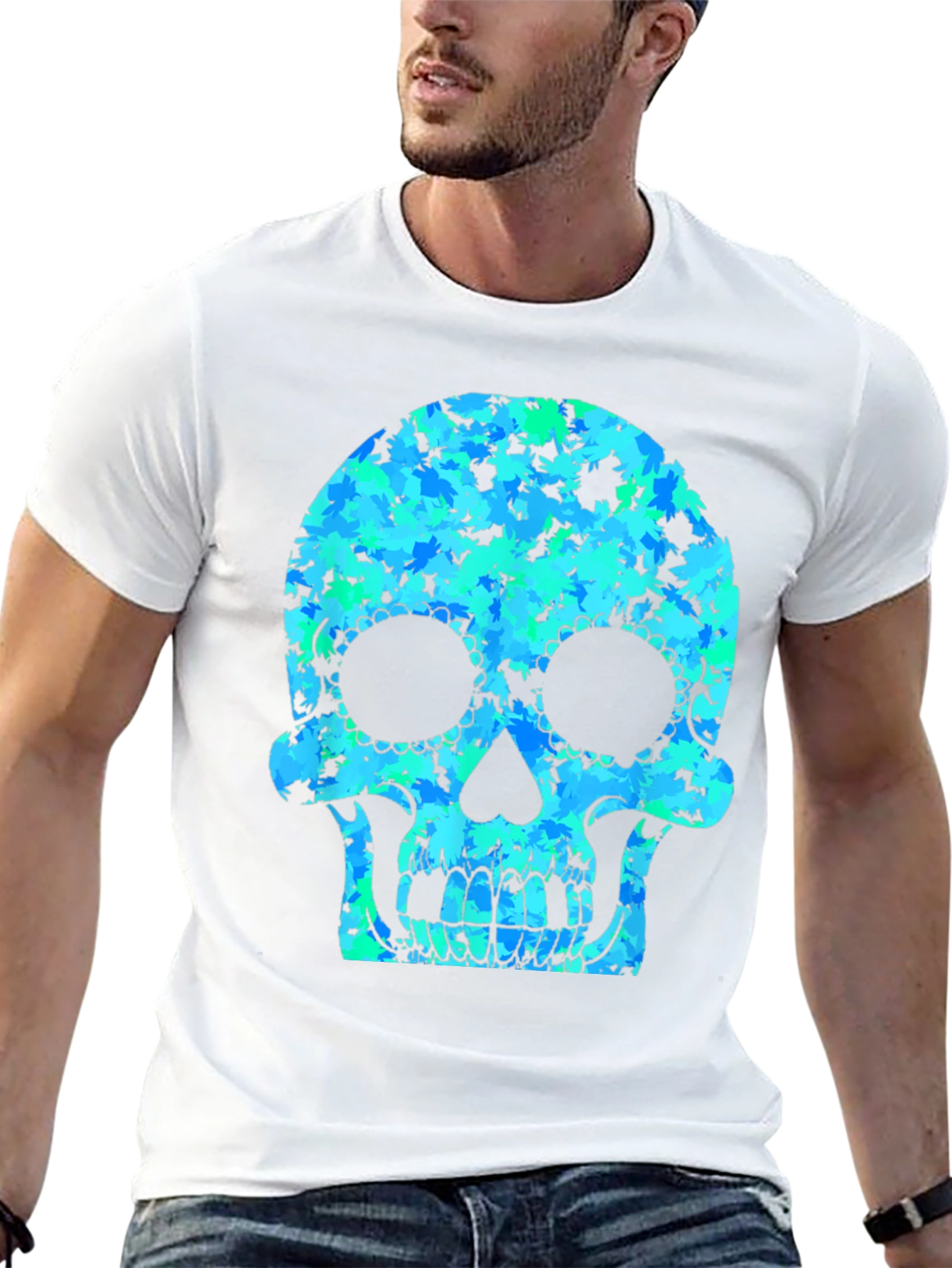 Skull Graphic Tee - Cool Camo Sugar Skull