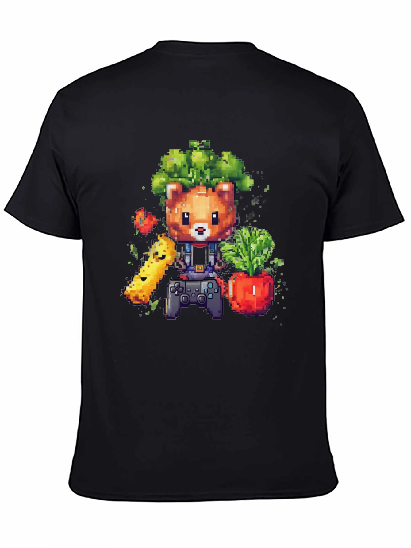 Pixelated Gamer Bear Graphic T-Shirt