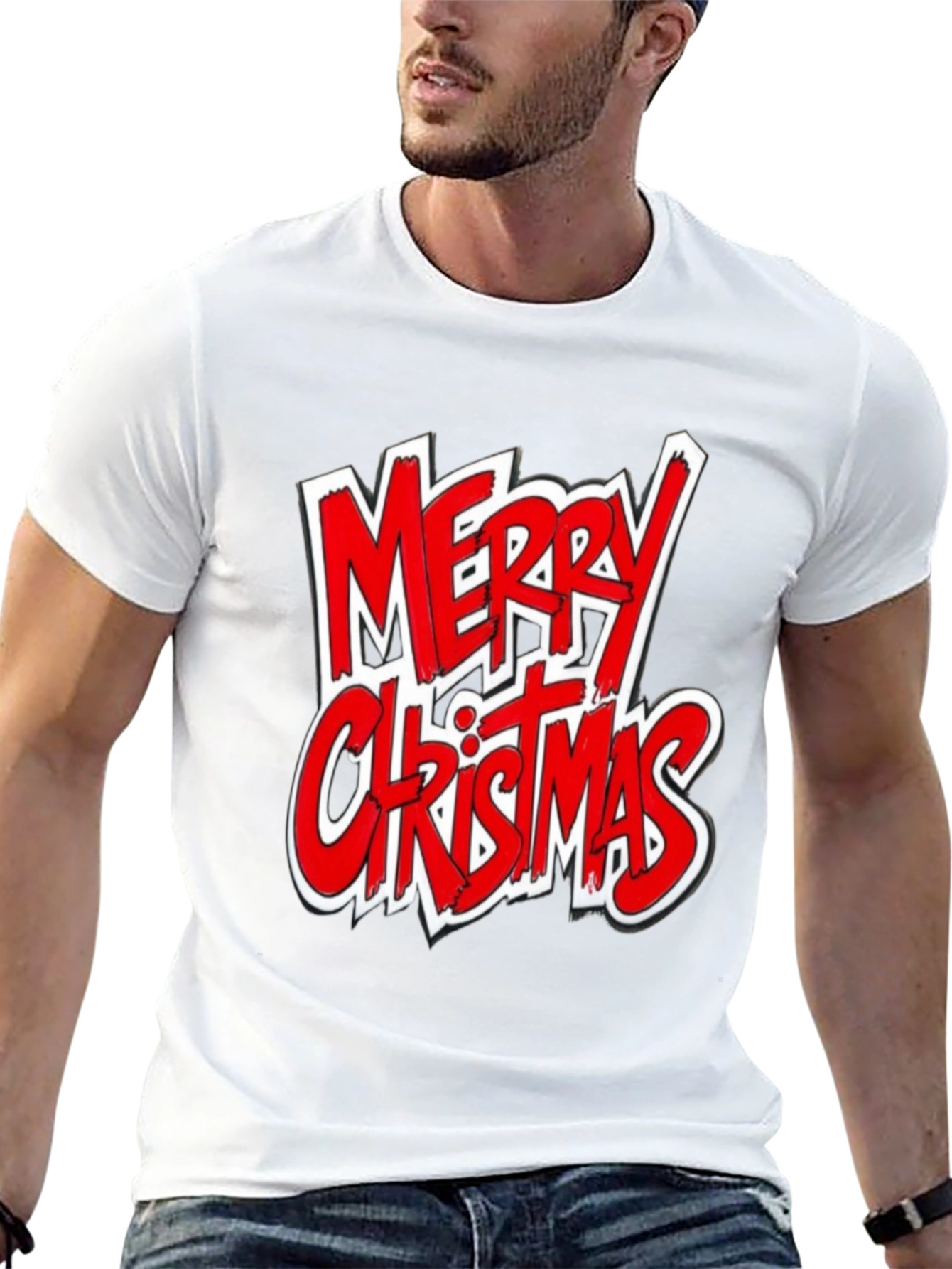 Merry Christmas Graphic Tee - Black Cotton Shirt