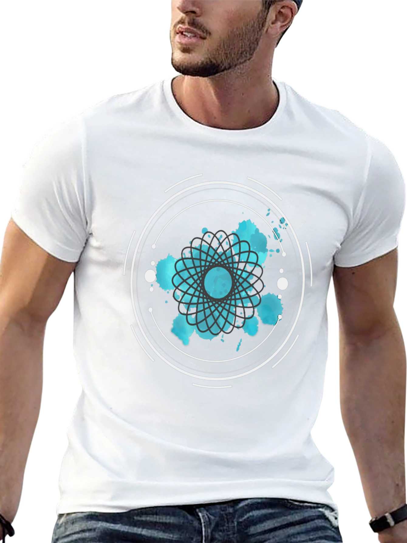 Abstract Graphic Tee - Round Design in Teal