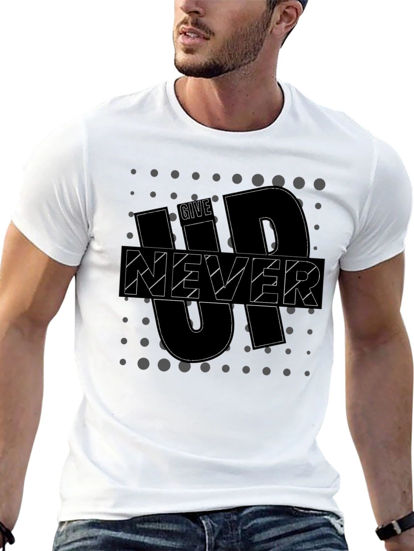 Motivational Black T-Shirt - Never Give Up