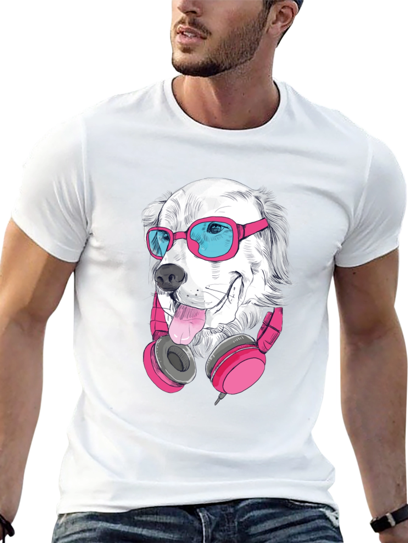 Dog with Sunglasses Graphic Tee - Black